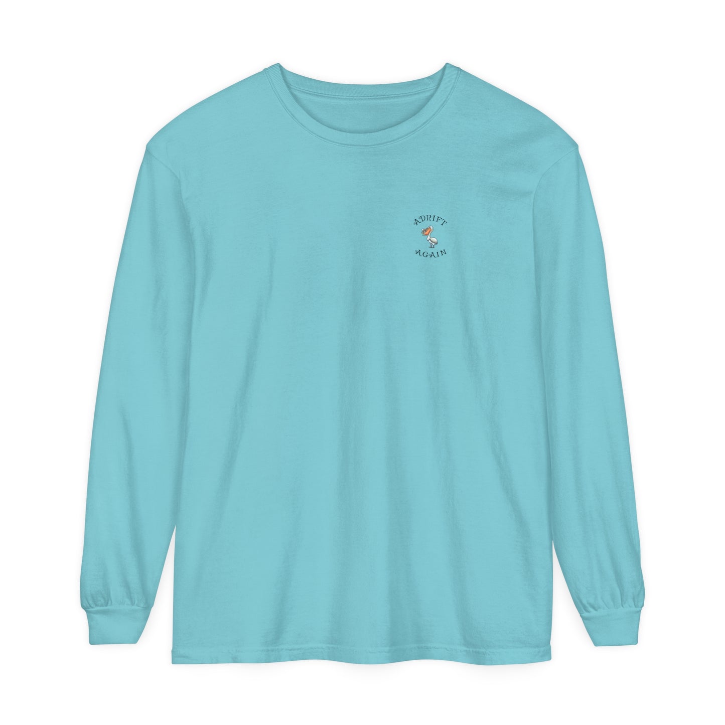 Sea Of Serenity Unisex Garment-dyed Long Sleeve T-Shirt, in Blue Spruce, Black, Mustard, White & Chalky Mint