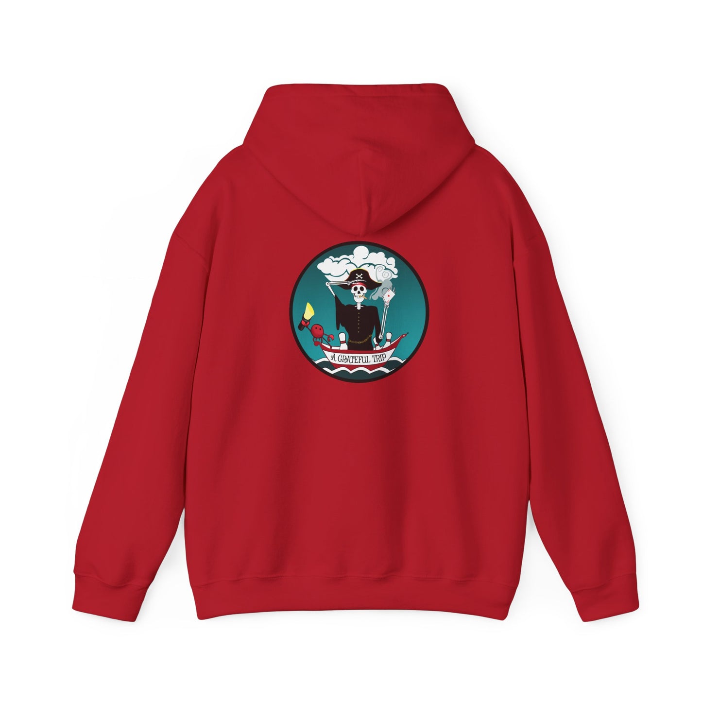 A Grateful Trip, The Classic All Day Hooded Sweatshirt, White, Indigo Blue, Antique Sapphire, and Cherry Red