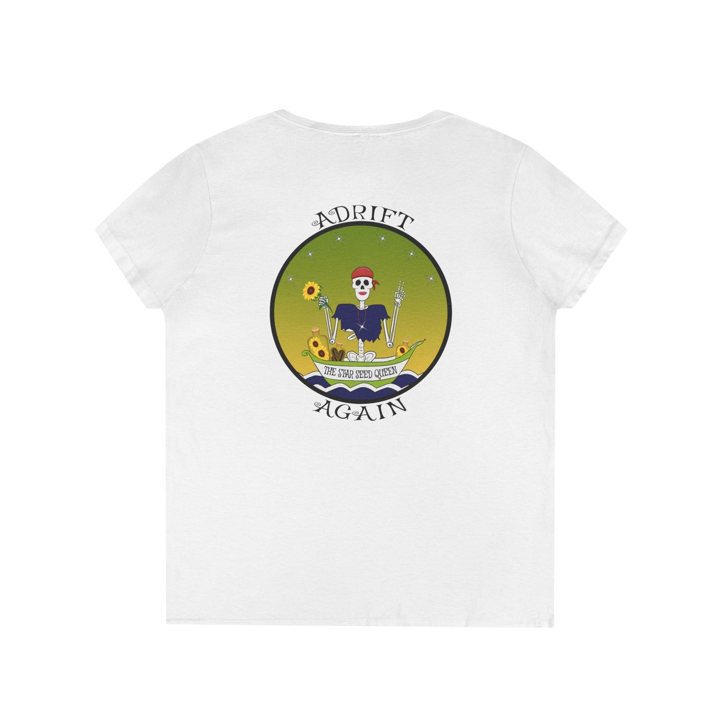 The Star Seed Queen, Women's V-Neck T-Shirt, in Sport Grey, White, Royal & Red