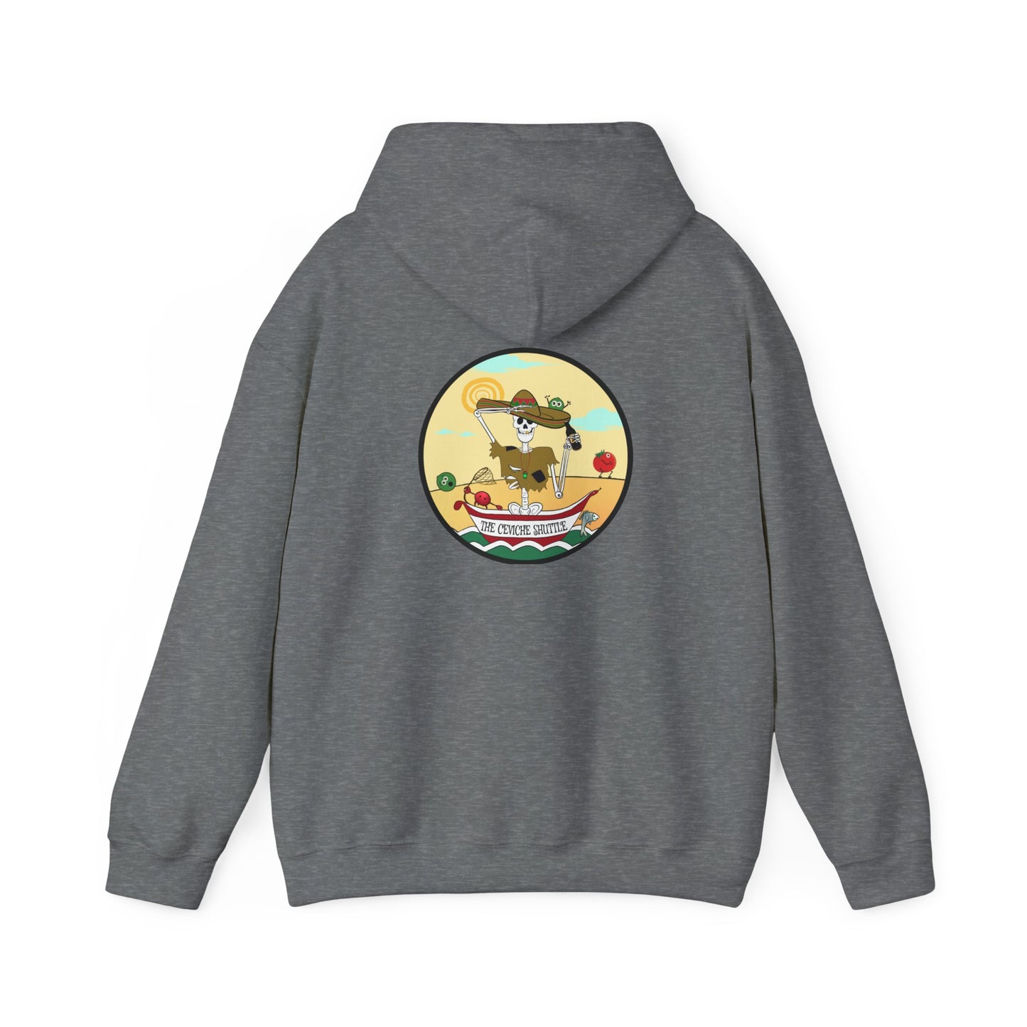 The Ceviche Shuttle, The Classic All Day Hooded Sweatshirt, In Military Green, Graphite Heather, Indigo Blue, Heather Sport Dark Navy, Antique Cherry Red, Safety Orange, Orange & Sand