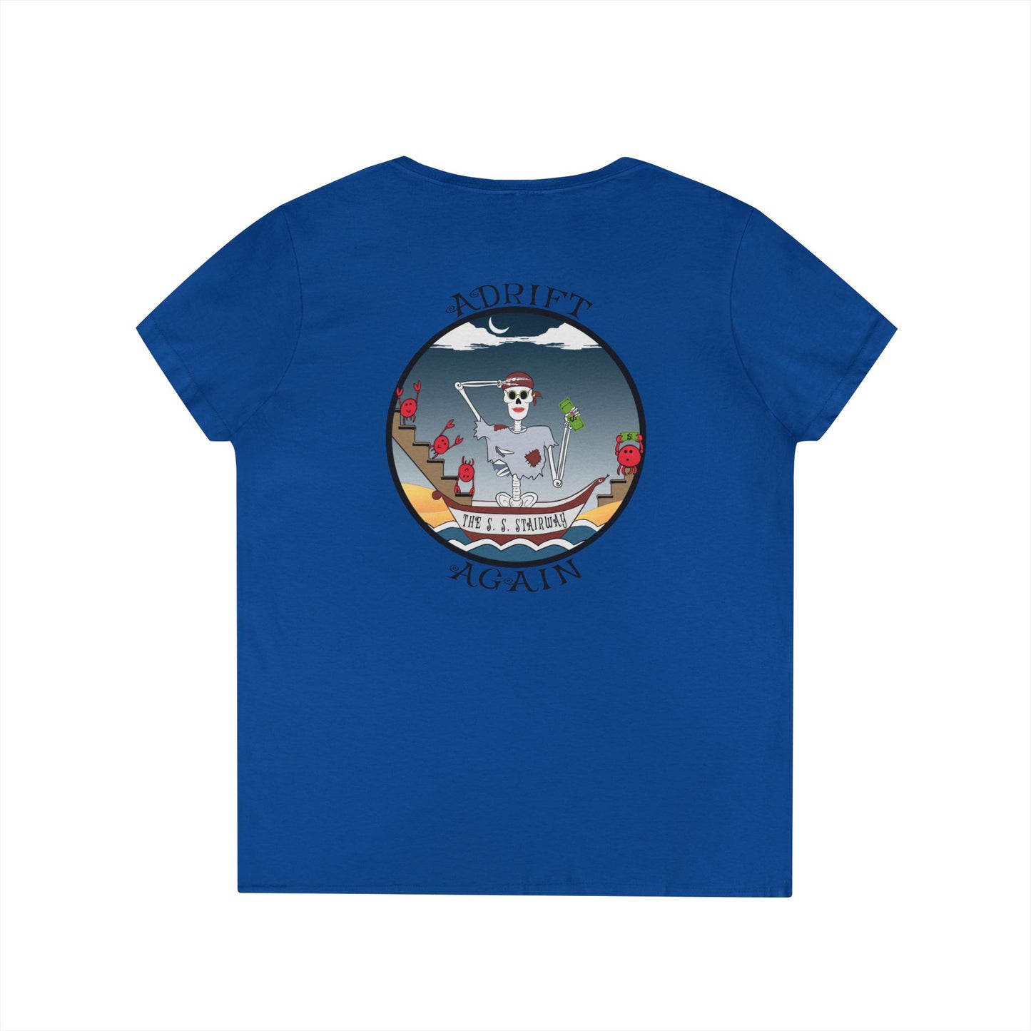The S. S. Stairway, Women's V-Neck T-Shirt, in Red, White, Graphite Heather & Royal