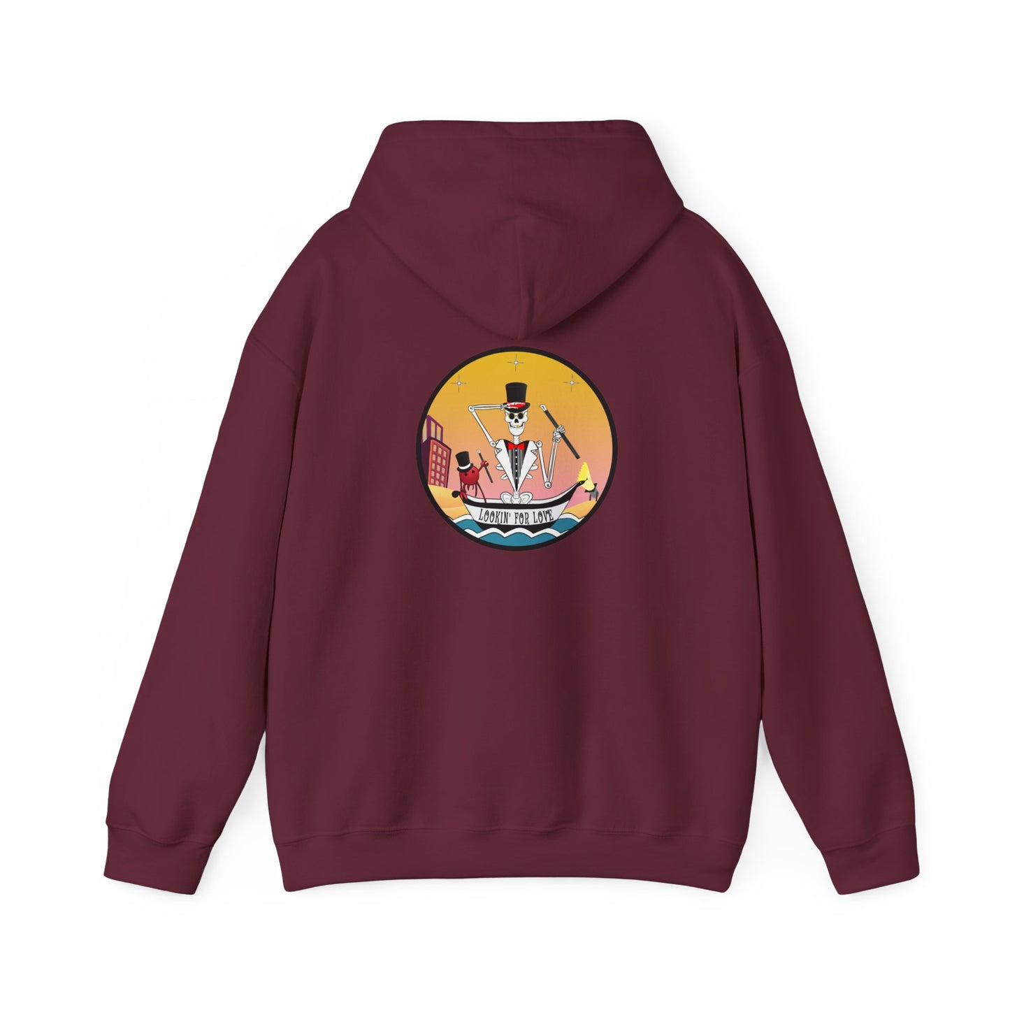 Lookin' For Love, The Classic All Day Hooded Sweatshirt, Black, Safety Orange, Maroon, Antique Sapphire, and Safety Pink