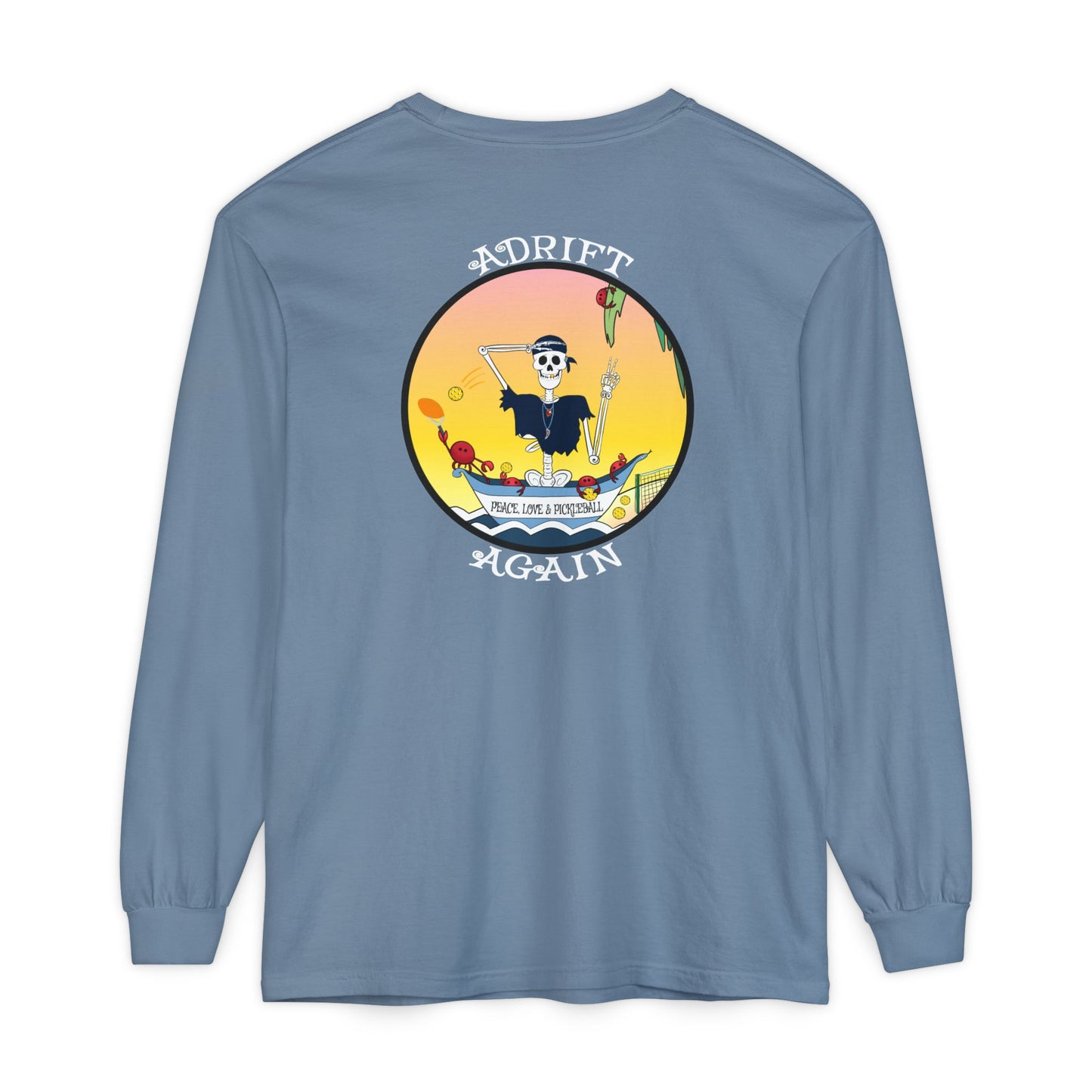 Peace, Love & Pickleball Unisex Garment-dyed Long Sleeve T-Shirt, Light Green, Blue Jean, Black, Butter & True Navy