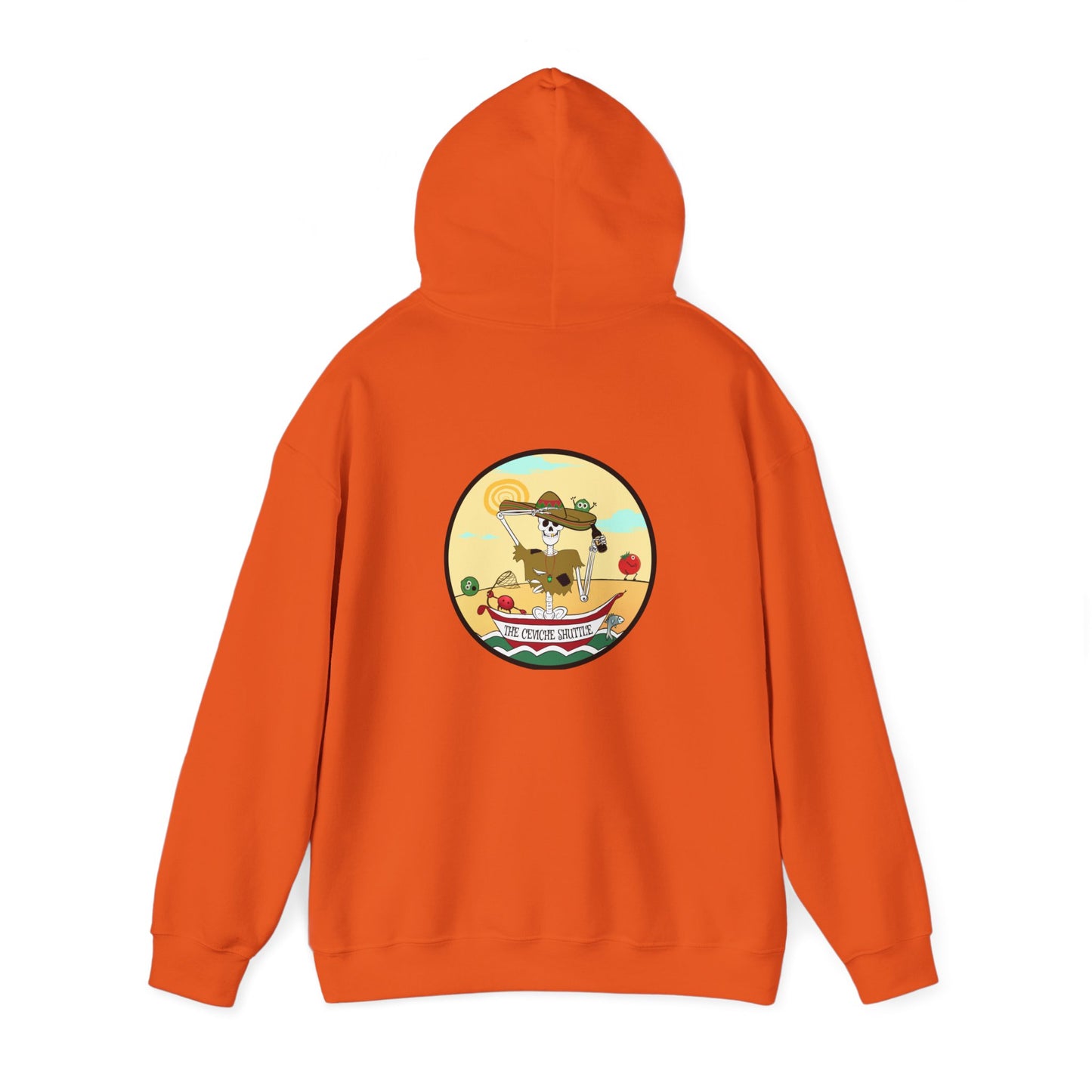 The Ceviche Shuttle, The Classic All Day Hooded Sweatshirt, In Military Green, Graphite Heather, Indigo Blue, Heather Sport Dark Navy, Antique Cherry Red, Safety Orange, Orange & Sand