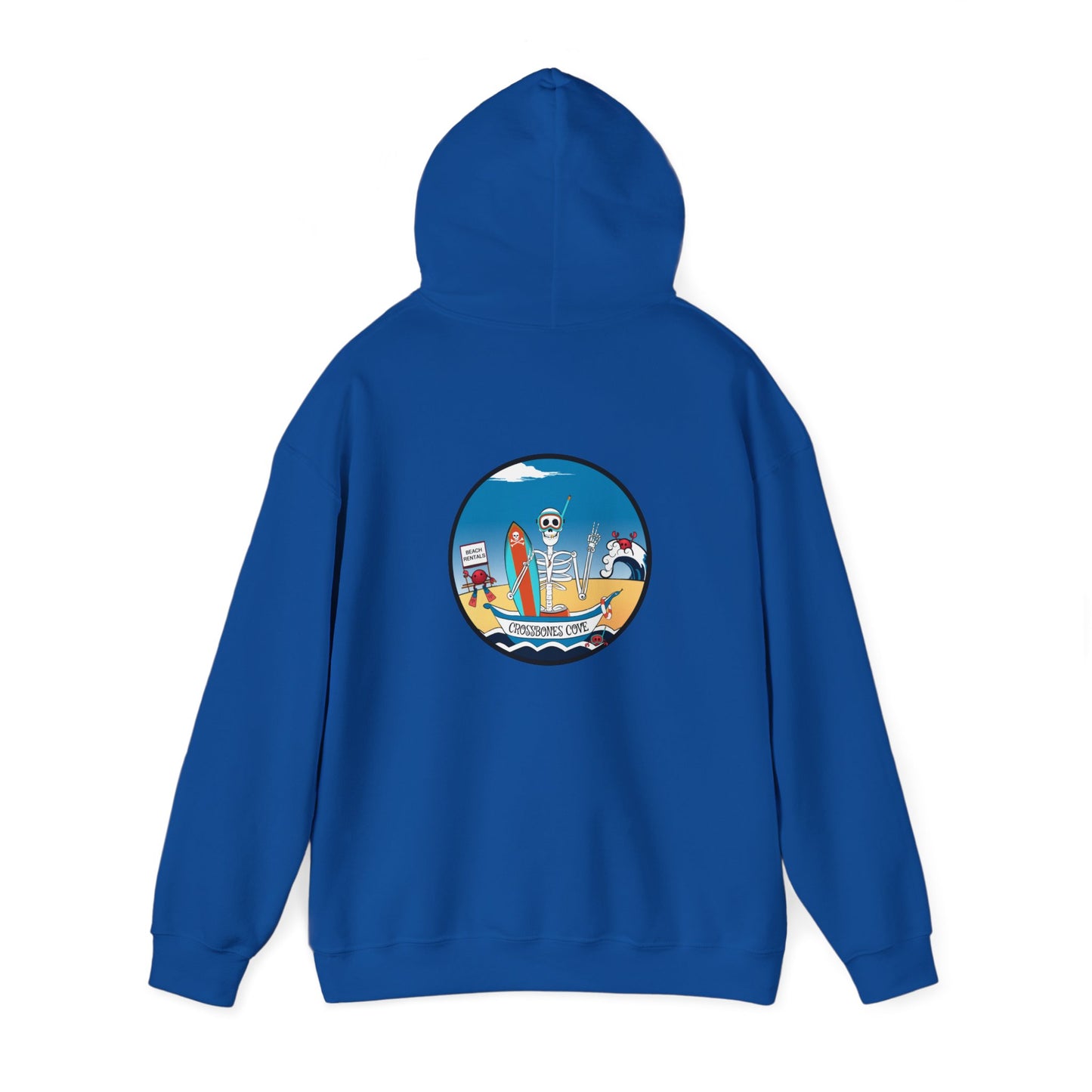 Crossbones Cove, The Classic All Day Hooded Sweatshirt, Carolina Blue, Black, Royal, Safety Orange & Red