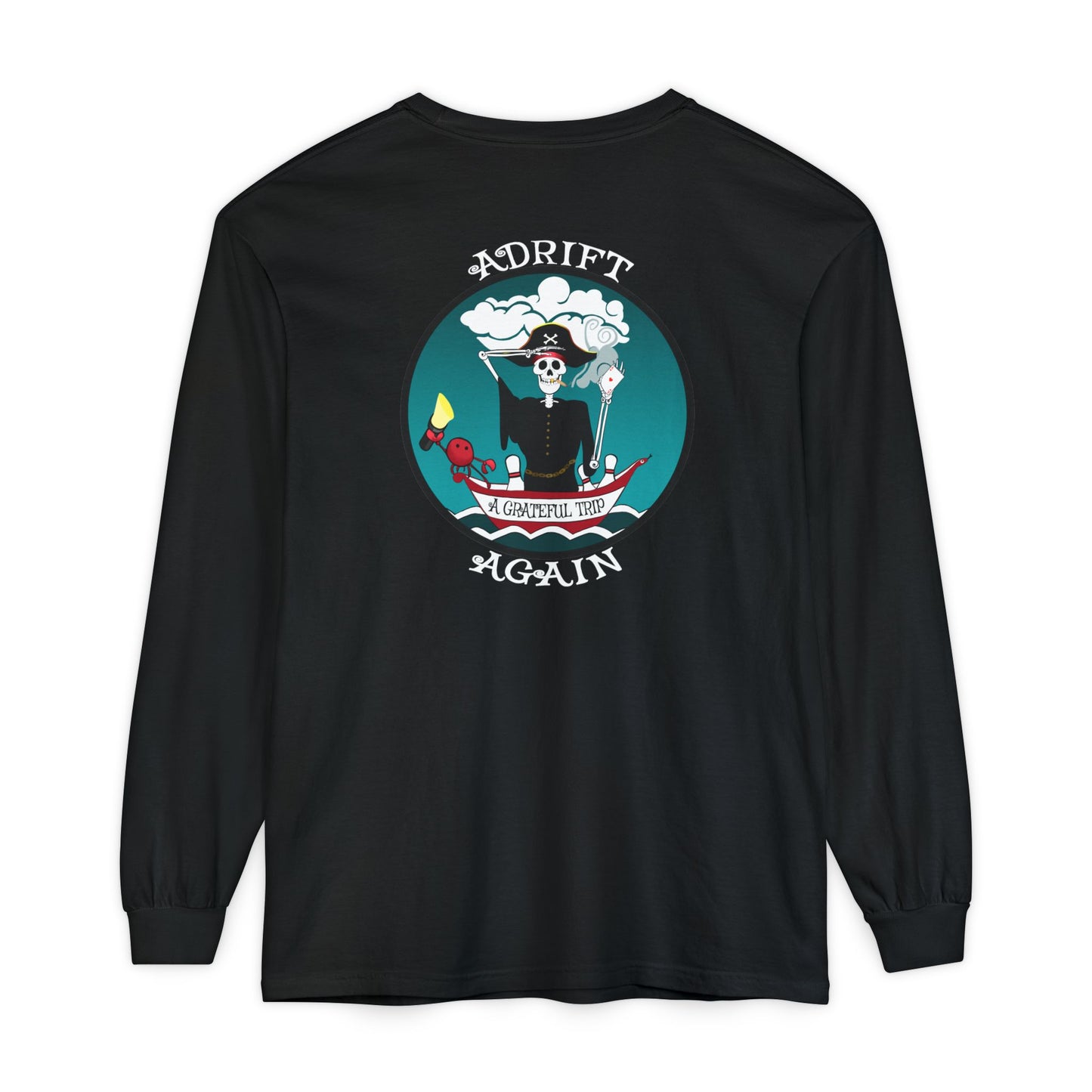A Grateful Trip Unisex Garment-dyed Long Sleeve T-Shirt, Red, Black, Granite, White & Mint