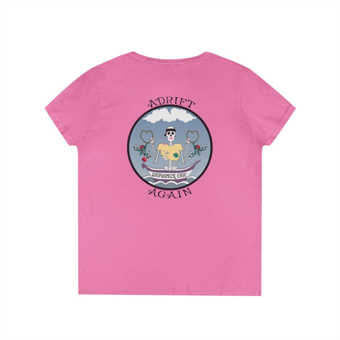 Shipwreck Chic, Women's V-Neck T-Shirt, in Purple, White, Sport Grey & Azalea