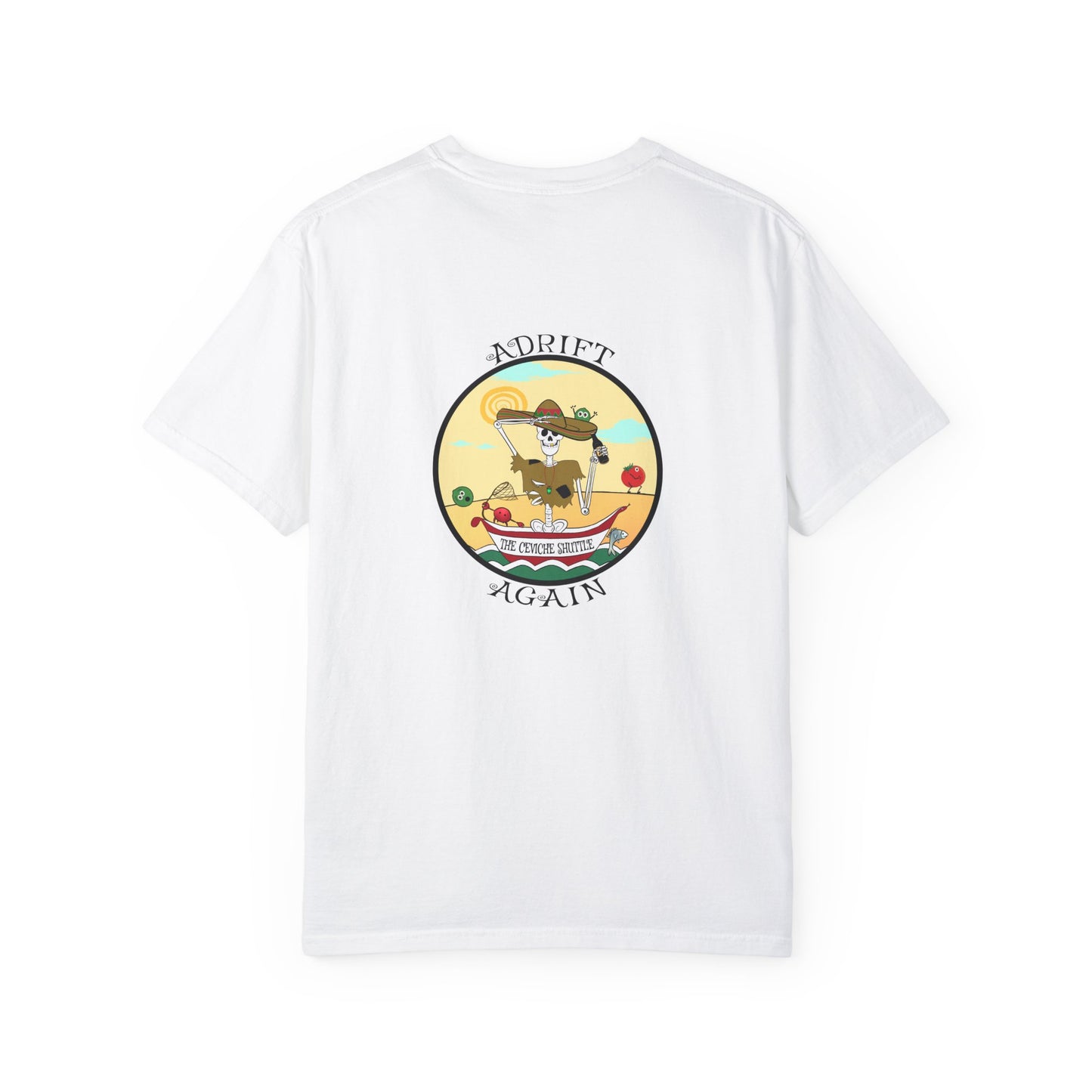 The Ceviche Shuttle, Unisex Garment-Dyed, Short Sleeve T-shirt, In Red, Espresso, Light Green, White & Black