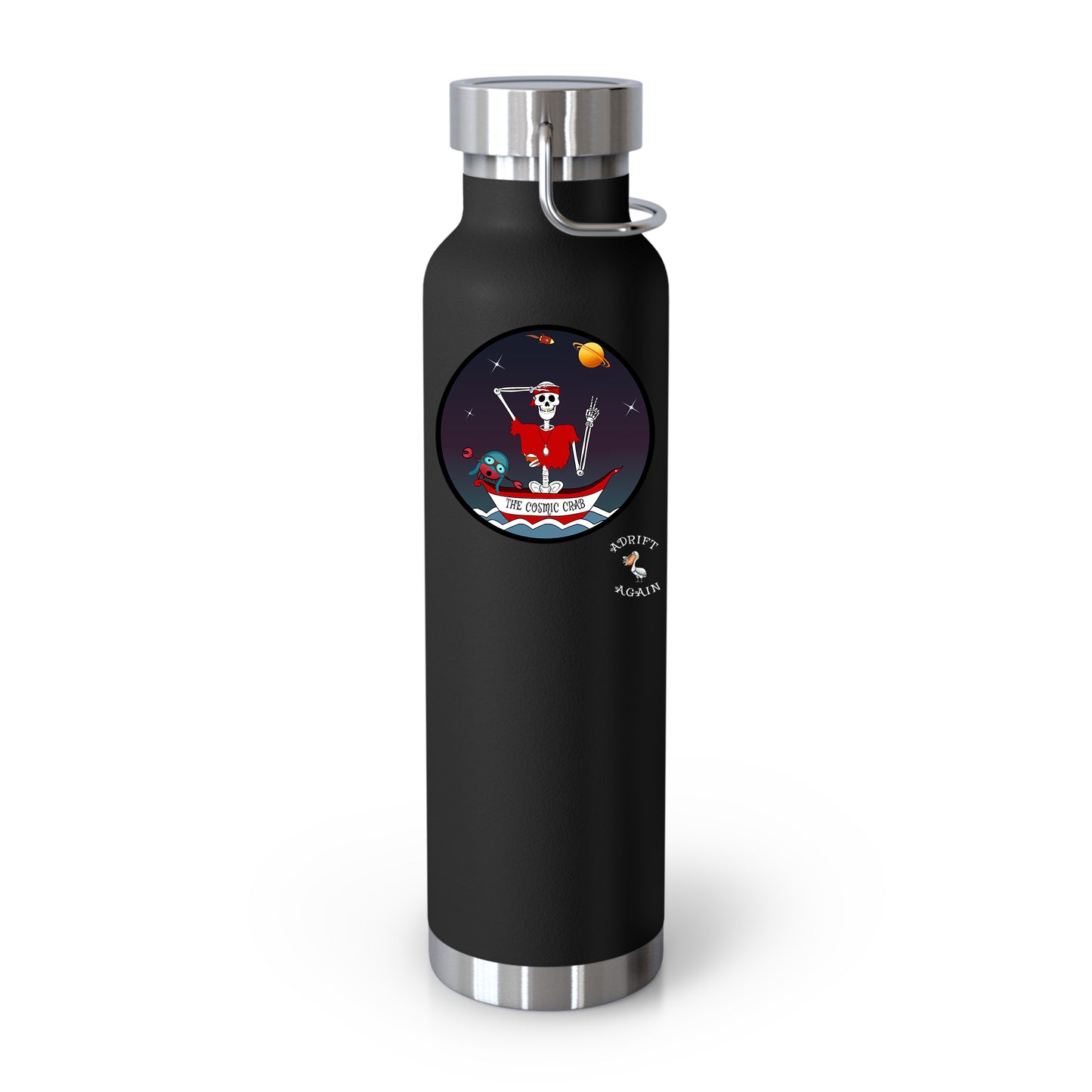 The Cosmic Crab 22 oz Water Bottle, Dual Wall, Stainless Steel, In Mint, Red, Black or White