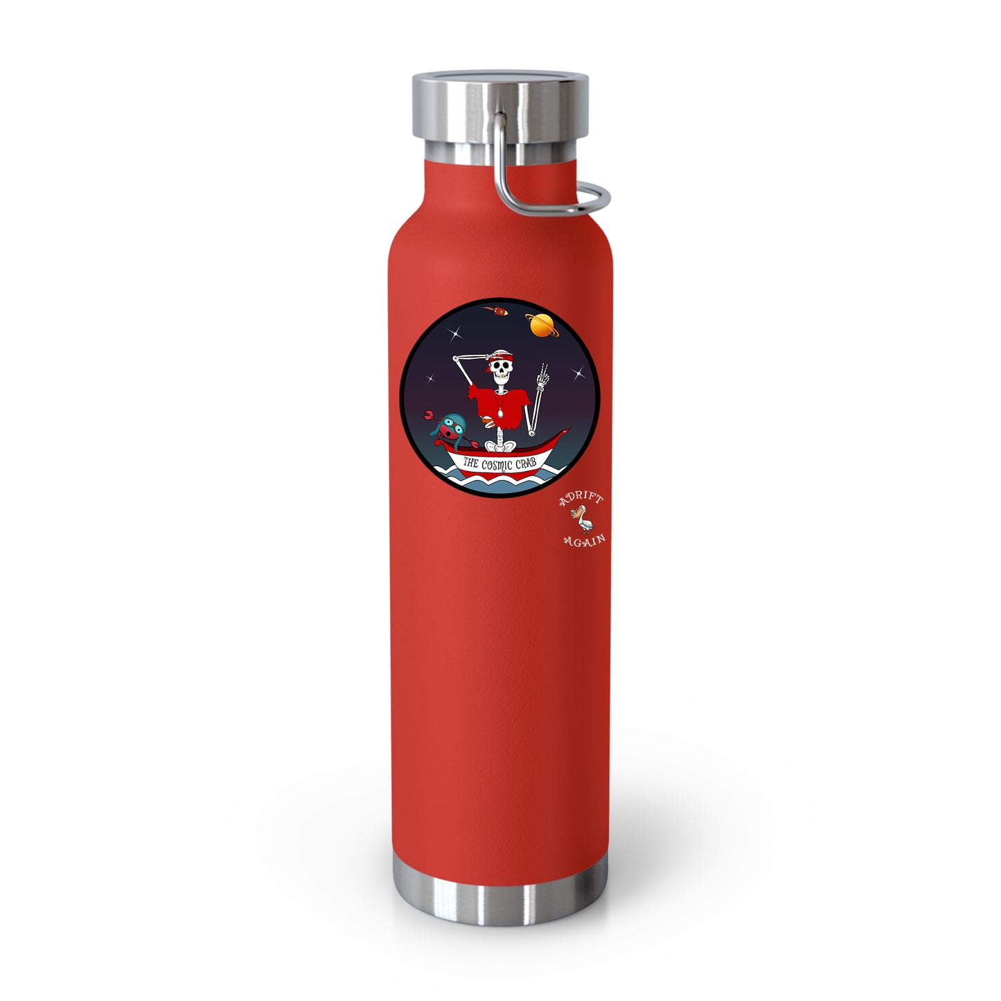 The Cosmic Crab 22 oz Water Bottle, Dual Wall, Stainless Steel, In Mint, Red, Black or White