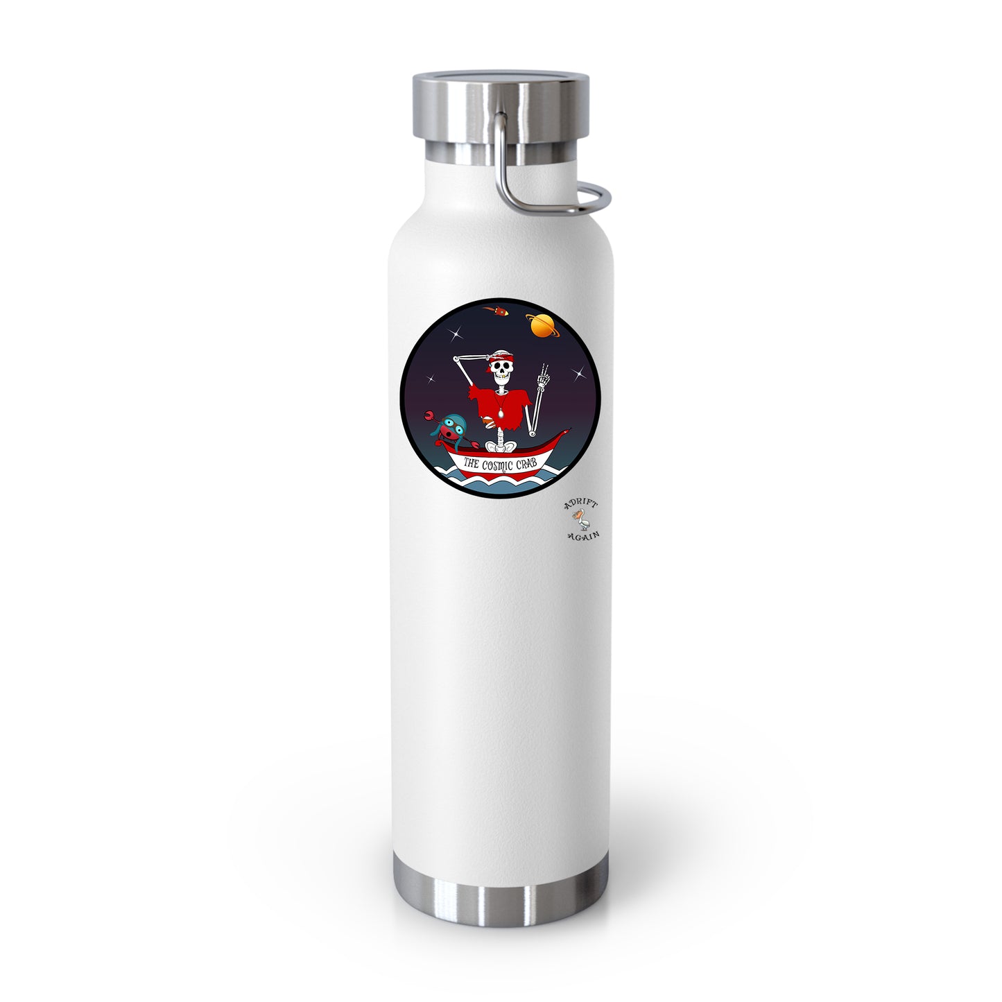 The Cosmic Crab 22 oz Water Bottle, Dual Wall, Stainless Steel, In Mint, Red, Black or White