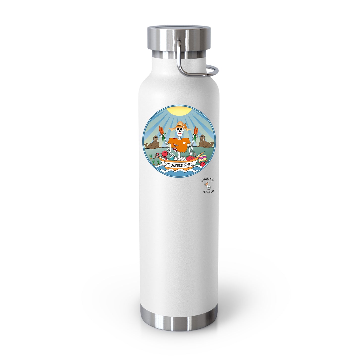The Garden Party 22 oz Water Bottle, Dual Wall, Stainless Steel, In Orange, Blue or White