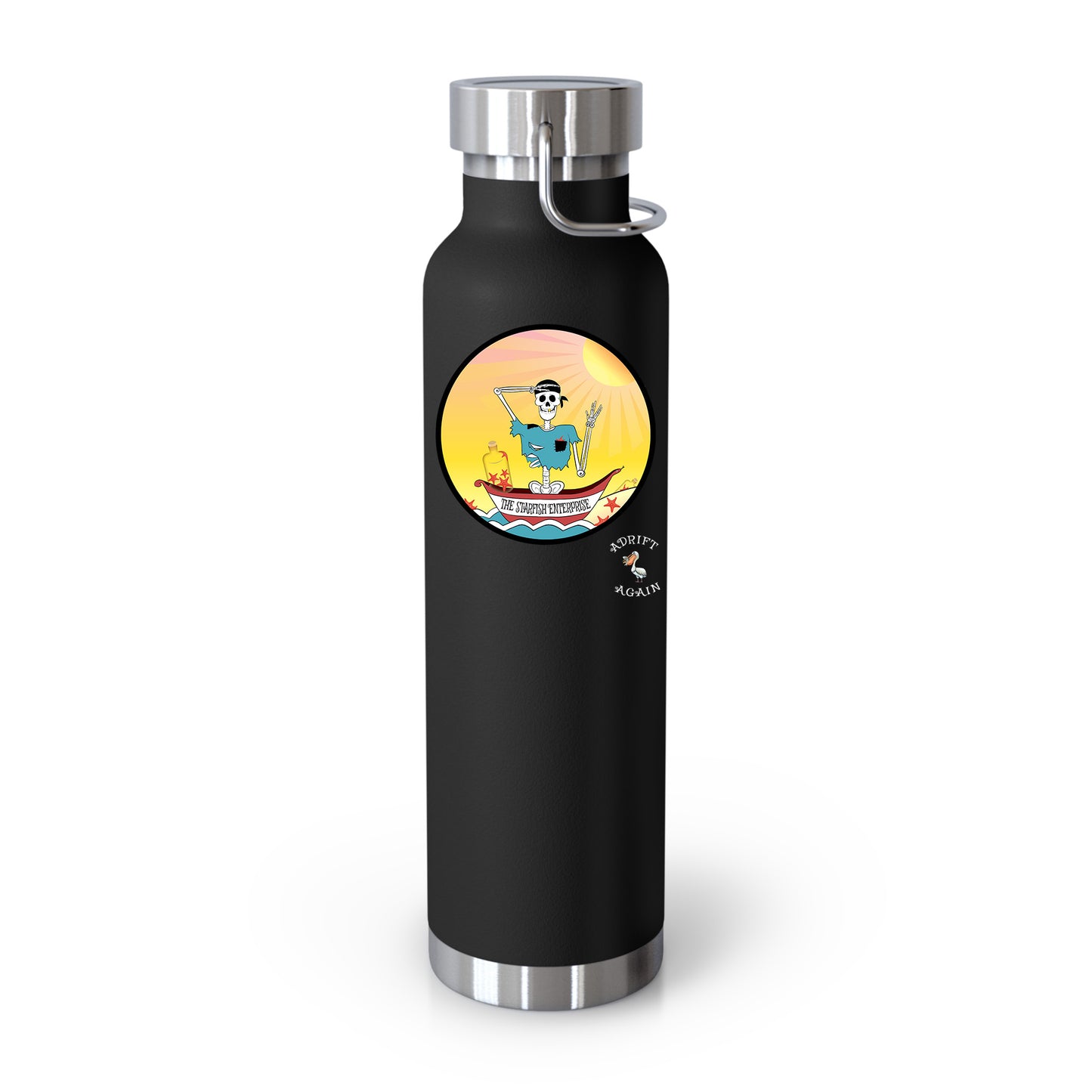 The Starfish Enterprise 22 oz Water Bottle, Dual Wall, Stainless Steel, In Mint, Red, Black or White