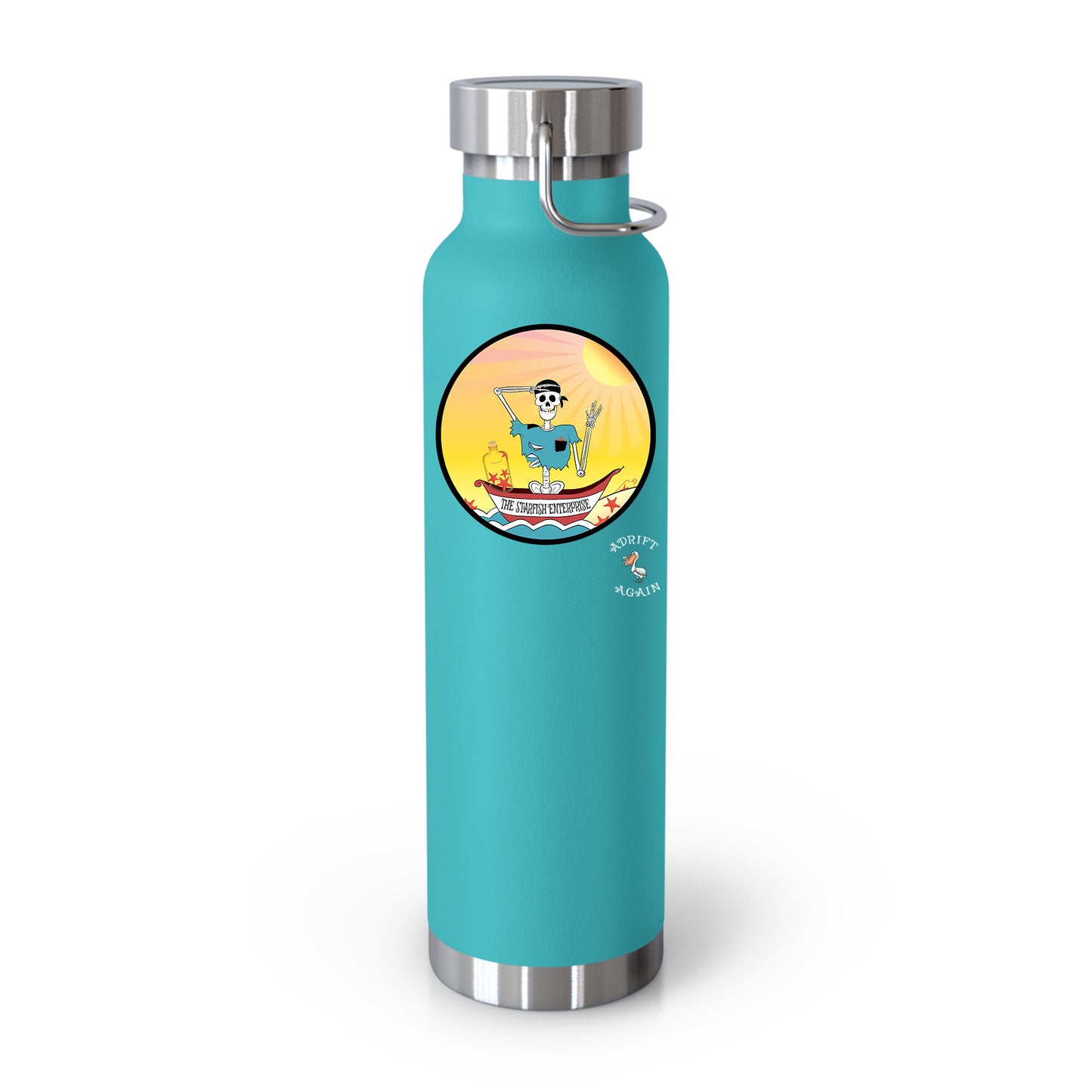 The Starfish Enterprise 22 oz Water Bottle, Dual Wall, Stainless Steel, In Mint, Red, Black or White