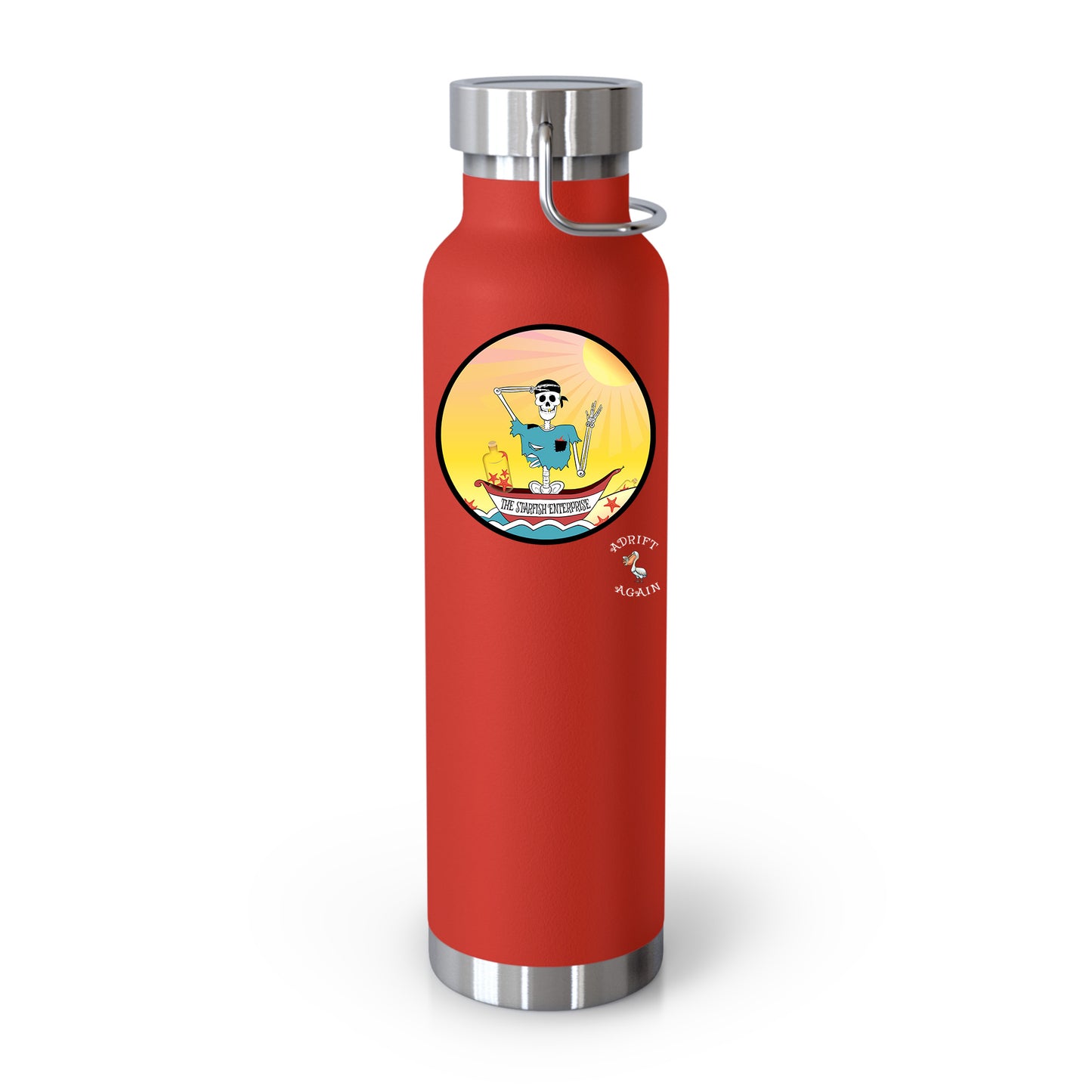 The Starfish Enterprise 22 oz Water Bottle, Dual Wall, Stainless Steel, In Mint, Red, Black or White