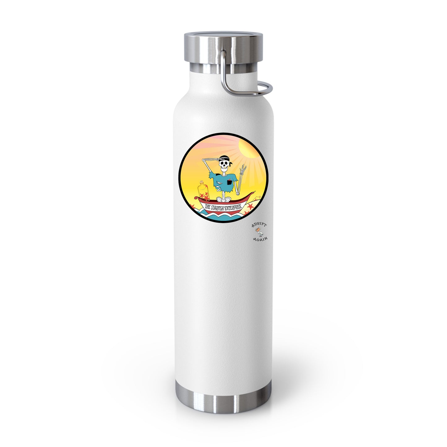 The Starfish Enterprise 22 oz Water Bottle, Dual Wall, Stainless Steel, In Mint, Red, Black or White