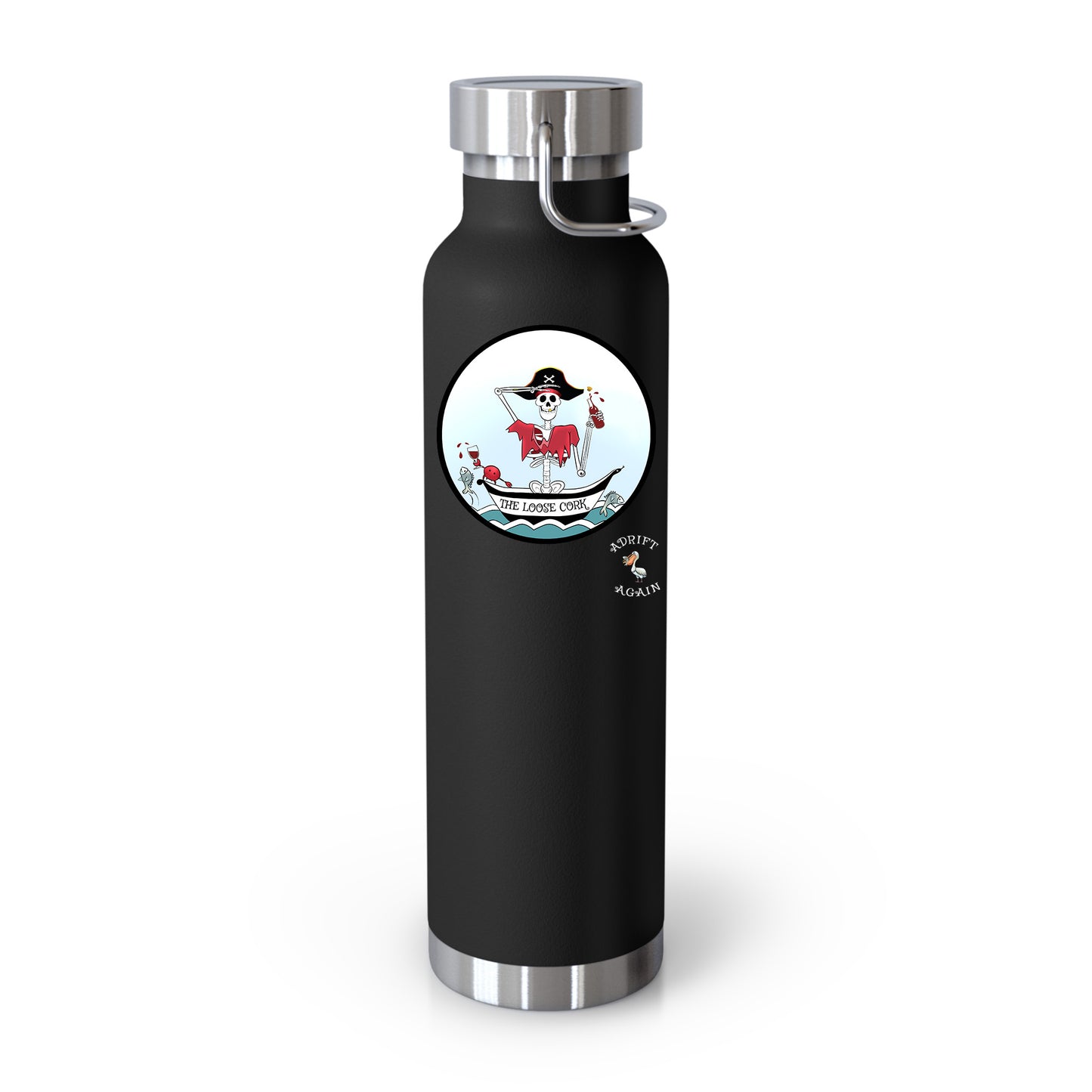 The Loose Cork 22 oz Water Bottle, Dual Wall, Stainless Steel, In Stainless, Red, Black or White