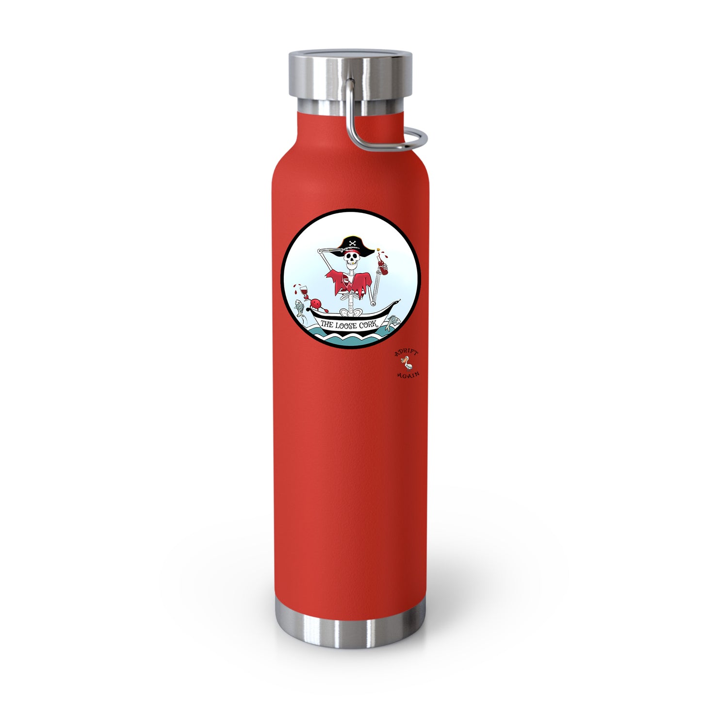 The Loose Cork 22 oz Water Bottle, Dual Wall, Stainless Steel, In Stainless, Red, Black or White