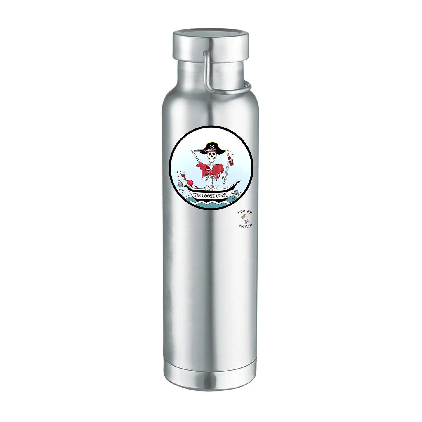 The Loose Cork 22 oz Water Bottle, Dual Wall, Stainless Steel, In Stainless, Red, Black or White