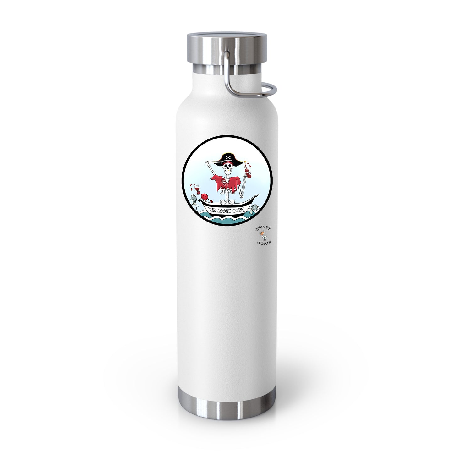 The Loose Cork 22 oz Water Bottle, Dual Wall, Stainless Steel, In Stainless, Red, Black or White