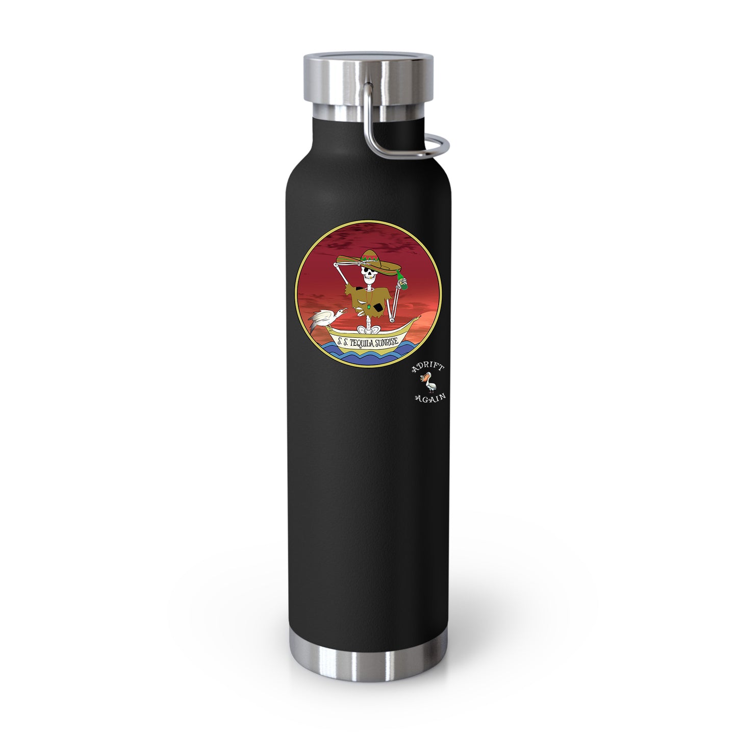 S. S. Tequila Sunrise, 22 oz Water Bottle, Dual Wall, Stainless Steel, In White, Red, Orange or Black