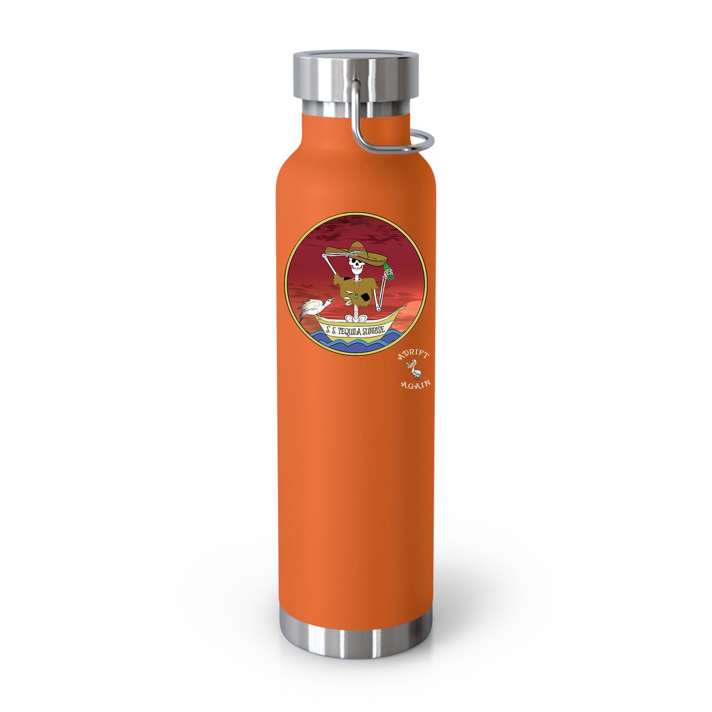 S. S. Tequila Sunrise, 22 oz Water Bottle, Dual Wall, Stainless Steel, In White, Red, Orange or Black
