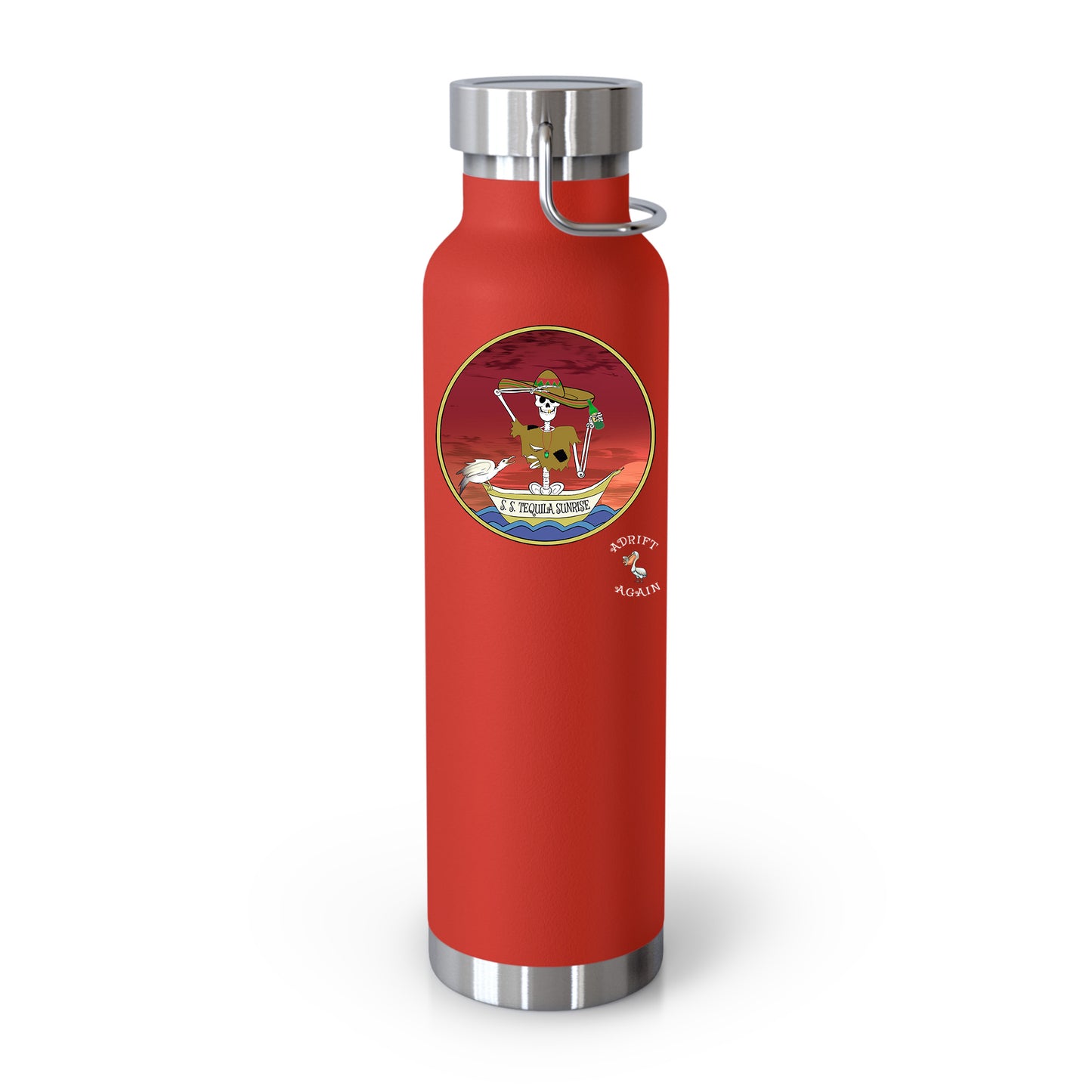S. S. Tequila Sunrise, 22 oz Water Bottle, Dual Wall, Stainless Steel, In White, Red, Orange or Black