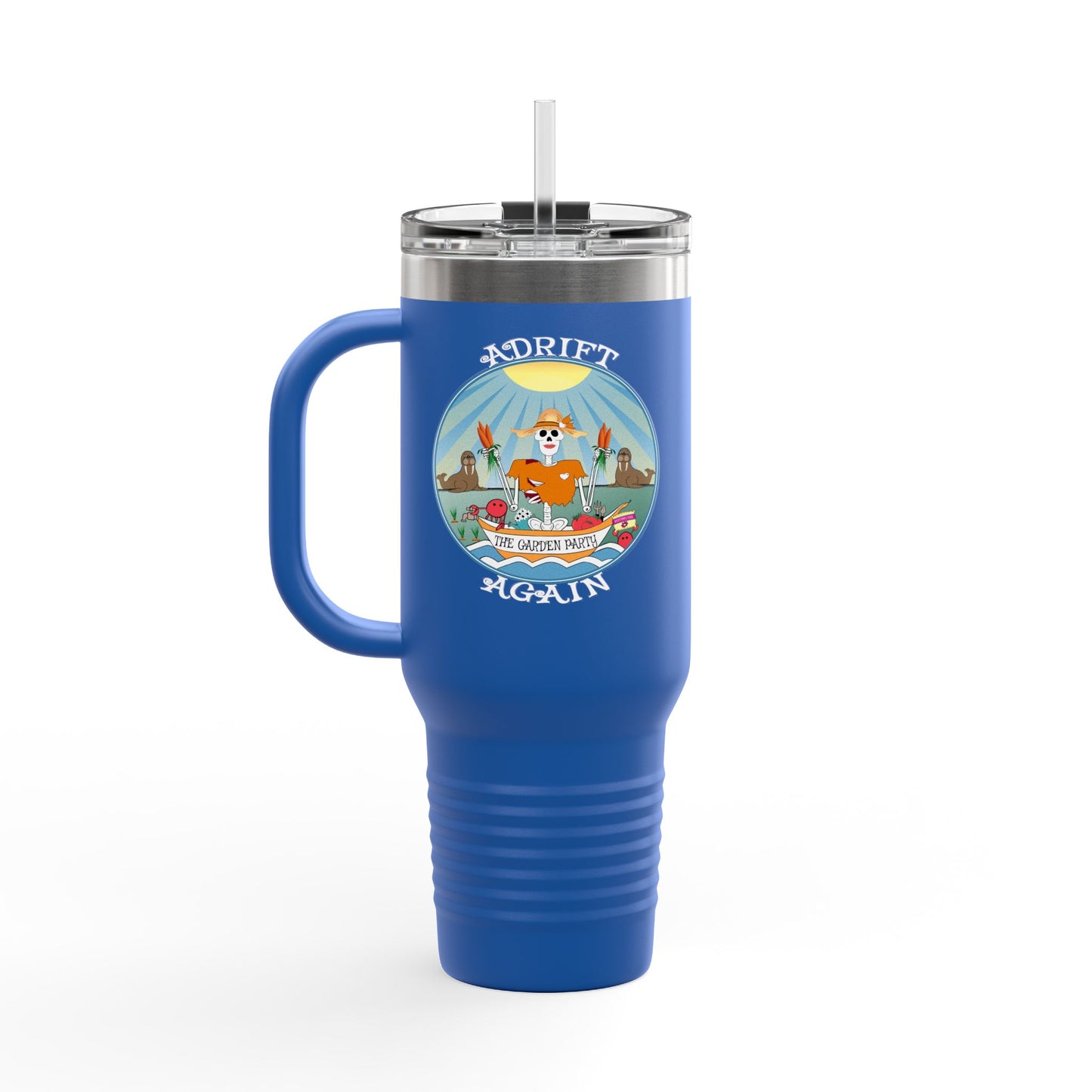 The Garden Party Insulated Travel Mug, 40oz, White or Blue