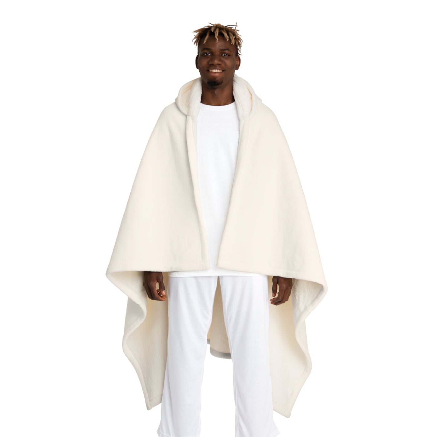 Sea Of Serenity, Hooded Sherpa Fleece Blanket, Cream