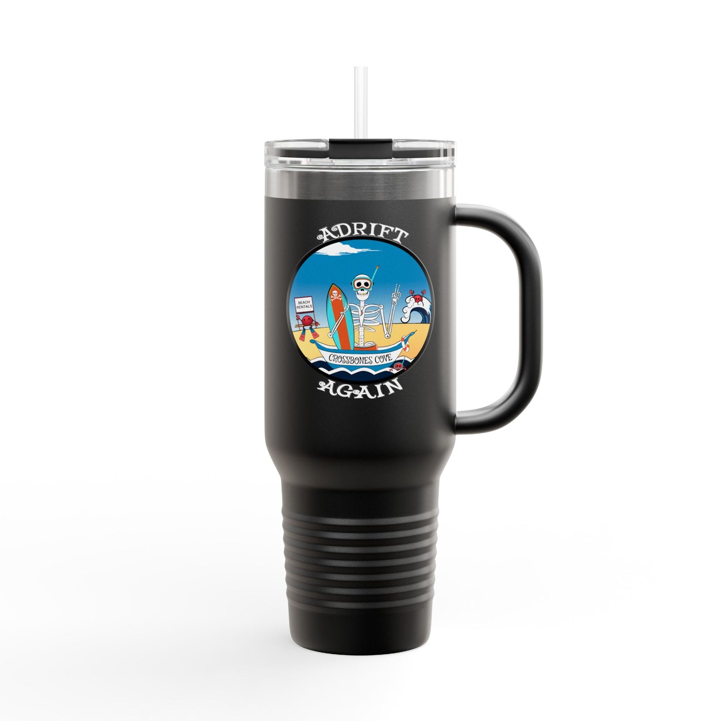 Crossbones Cove Insulated Travel Mug, 40oz, White, Black or Blue