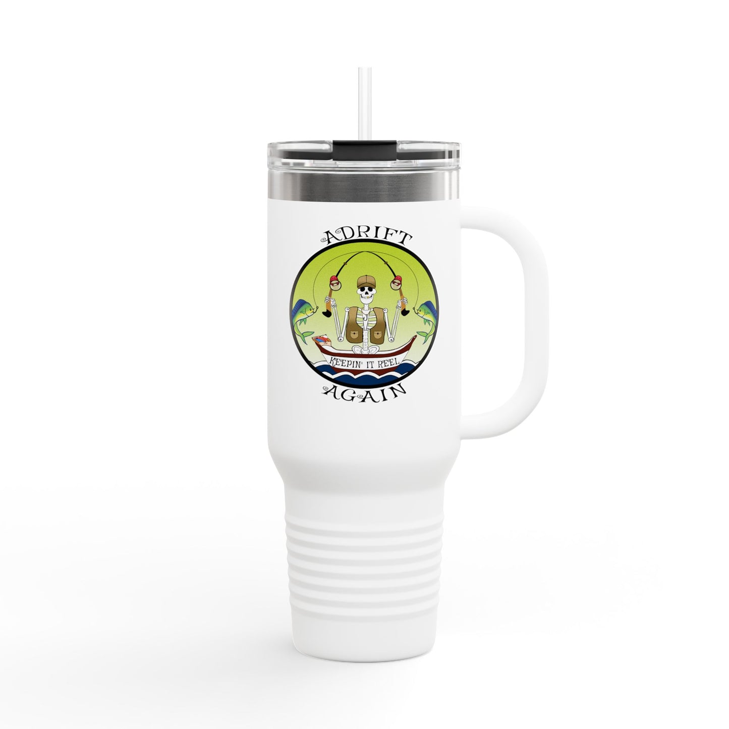 Keepin' It Reel Insulated Travel Mug, 40oz, White, Black or Blue