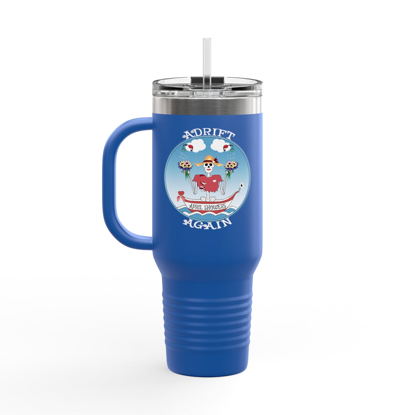 April Showers Insulated Travel Mug, 40oz, Blue or White