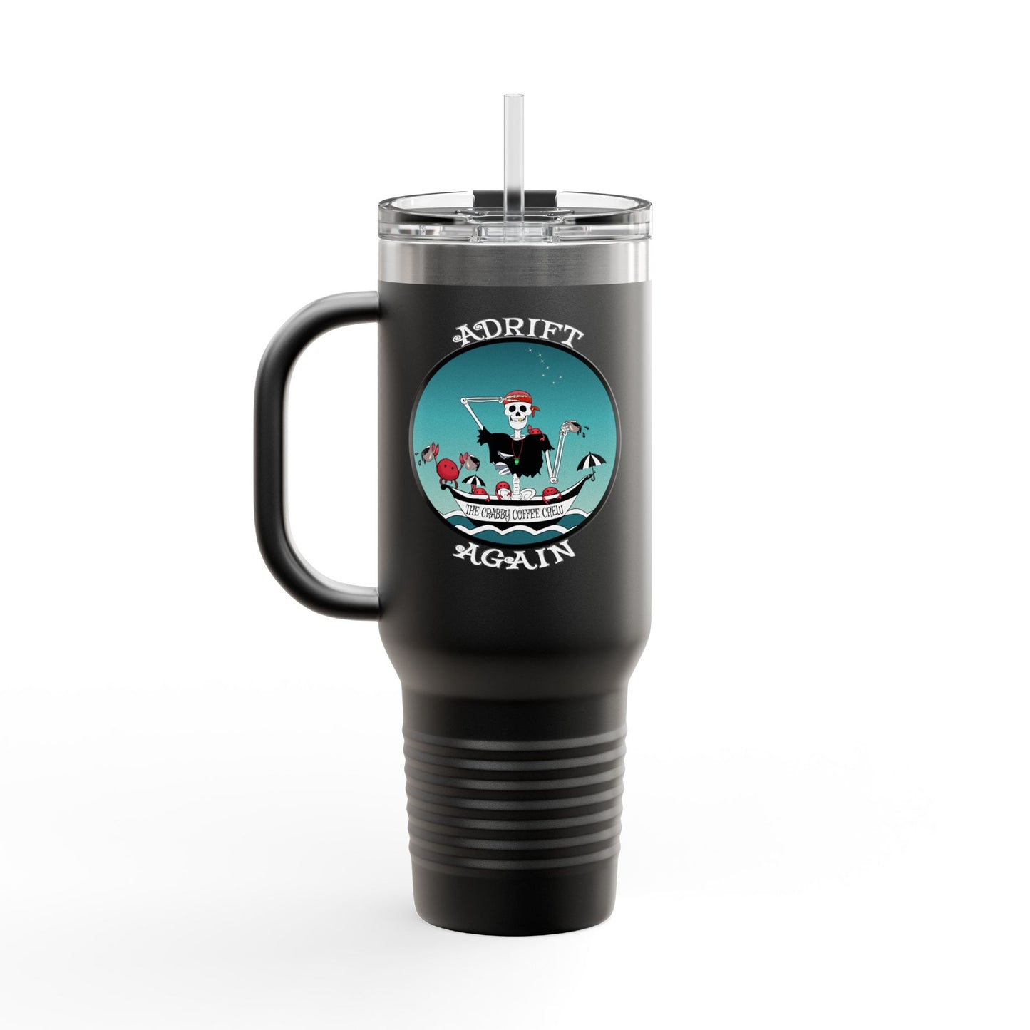 The Crabby Coffee Crew Insulated Travel Mug, 40oz, Teal or Black