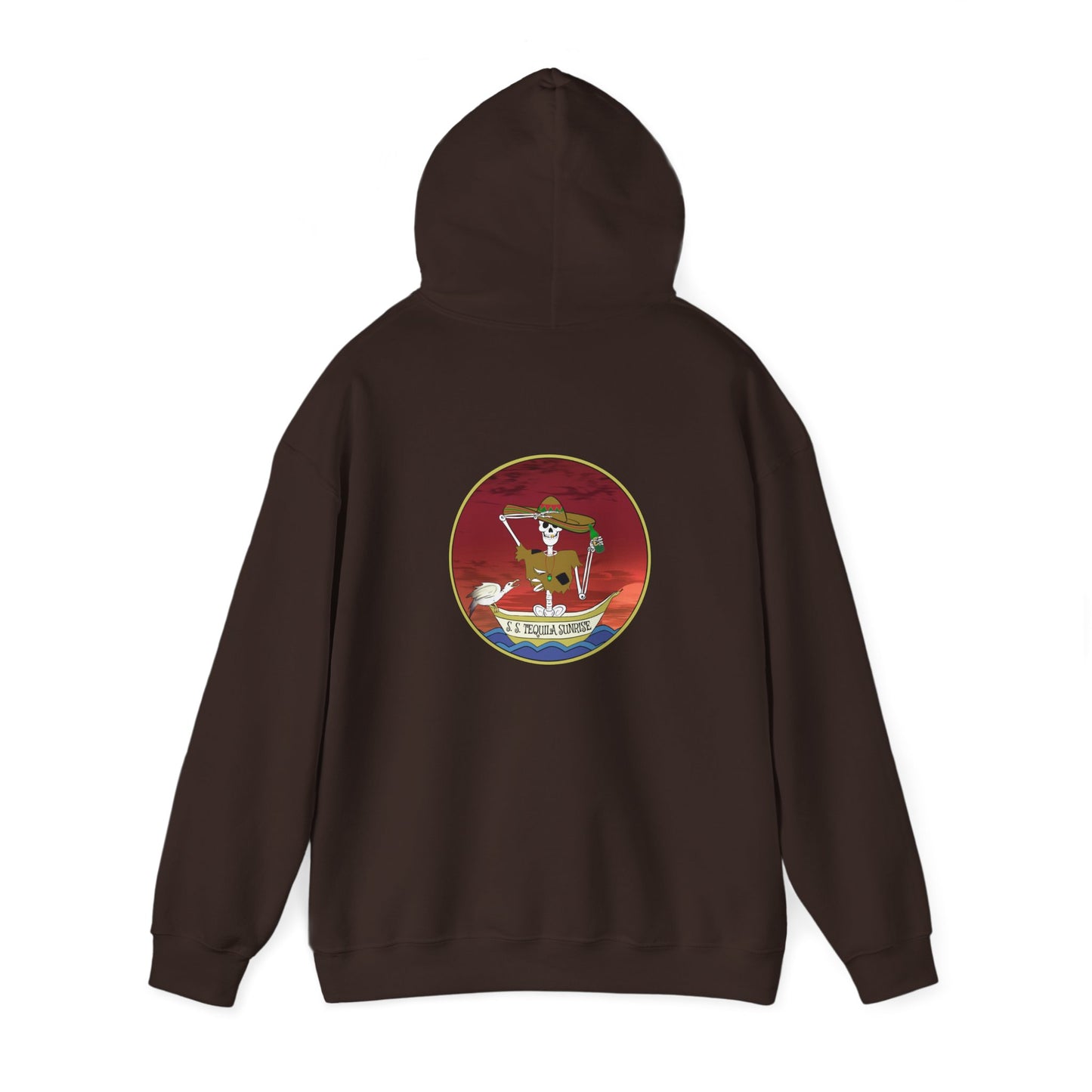 S. S. Tequila Sunrise, The Classic All Day Hooded Sweatshirt, Dark Chocolate, White, and Sand