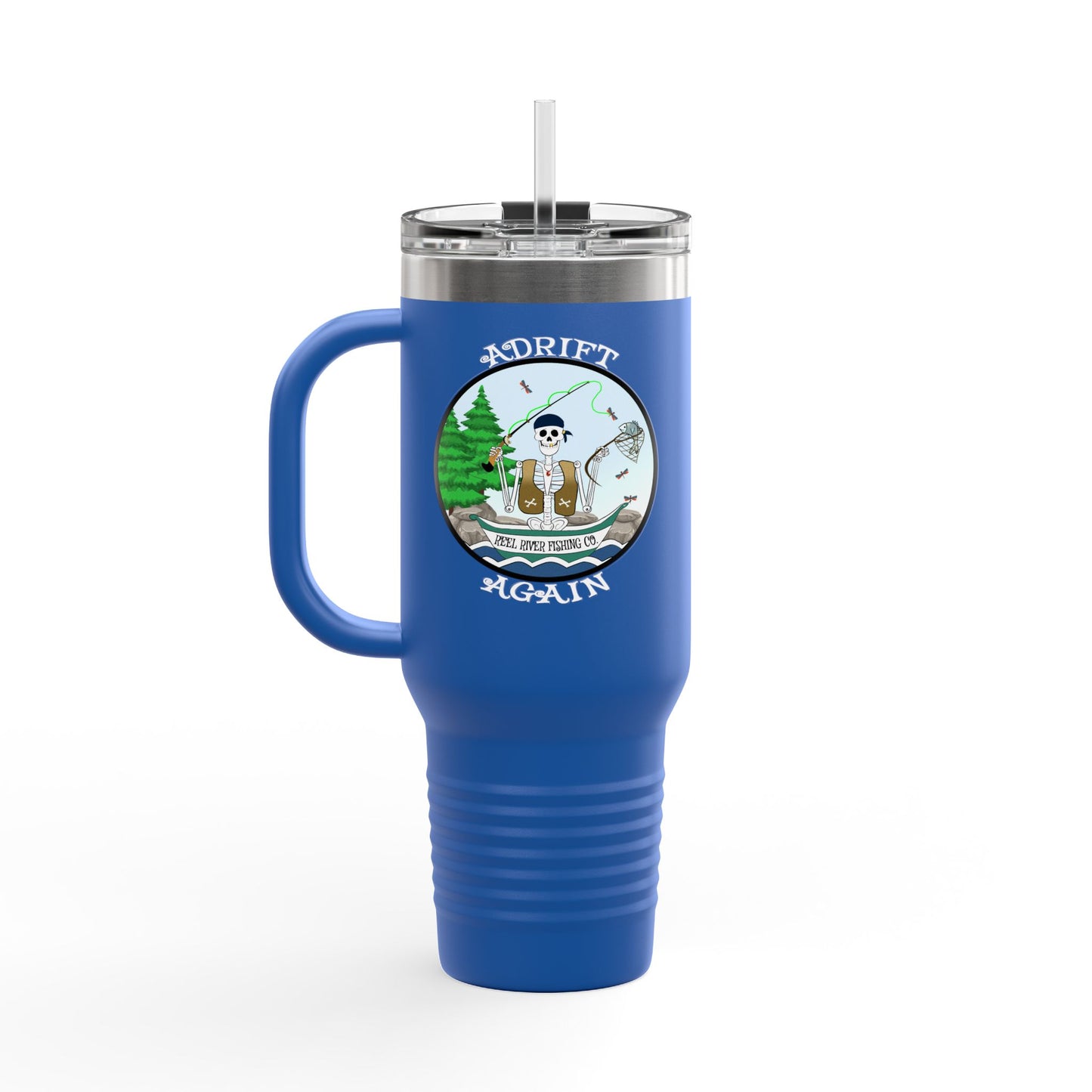 Reel River Fishing Co. Insulated Travel Mug, 40oz, Blue, White or Black