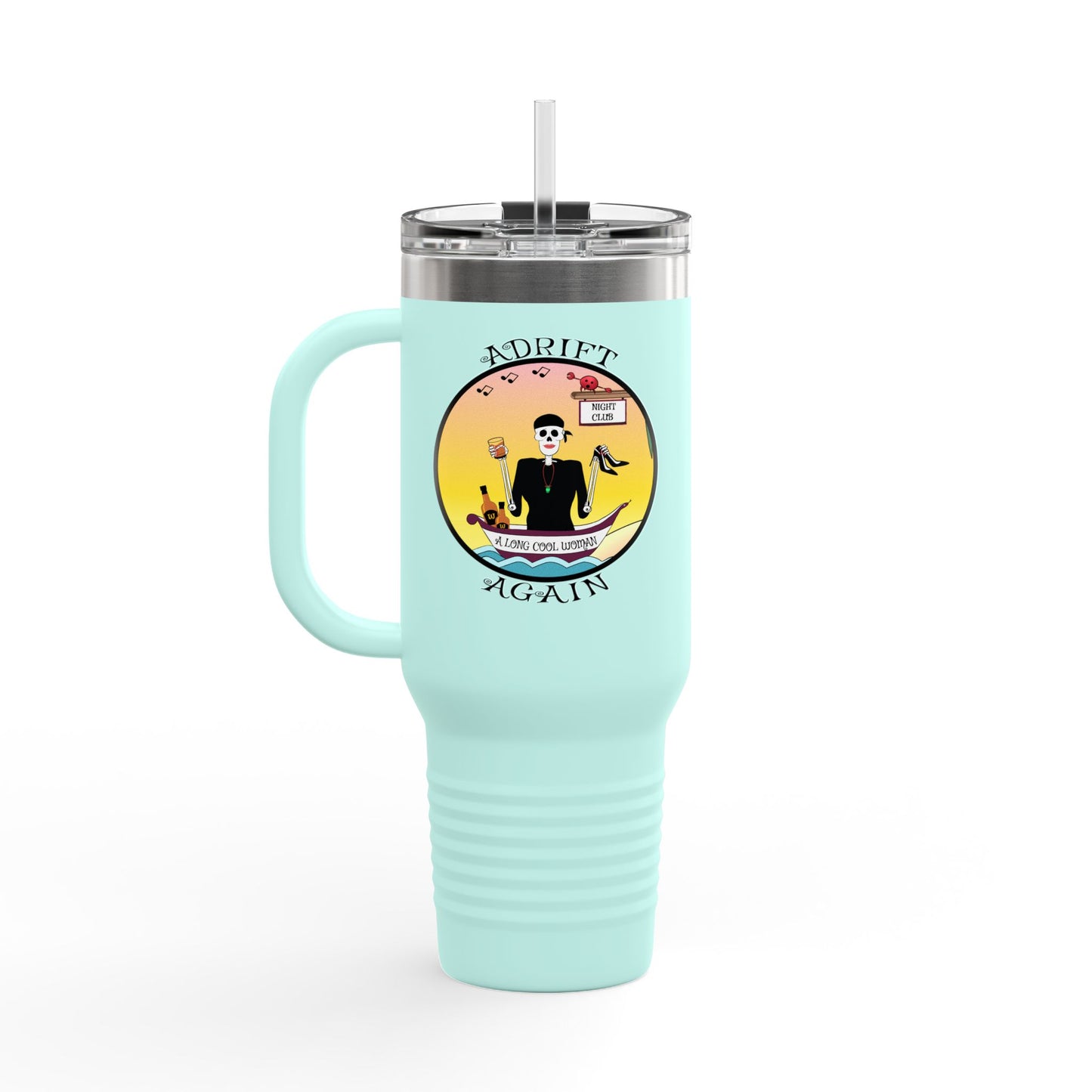 A Long Cool Woman Insulated Travel Mug, 40oz, Teal or Black