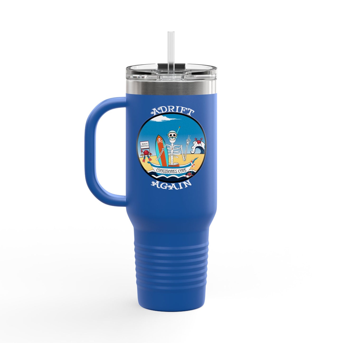 Crossbones Cove Insulated Travel Mug, 40oz, White, Black or Blue