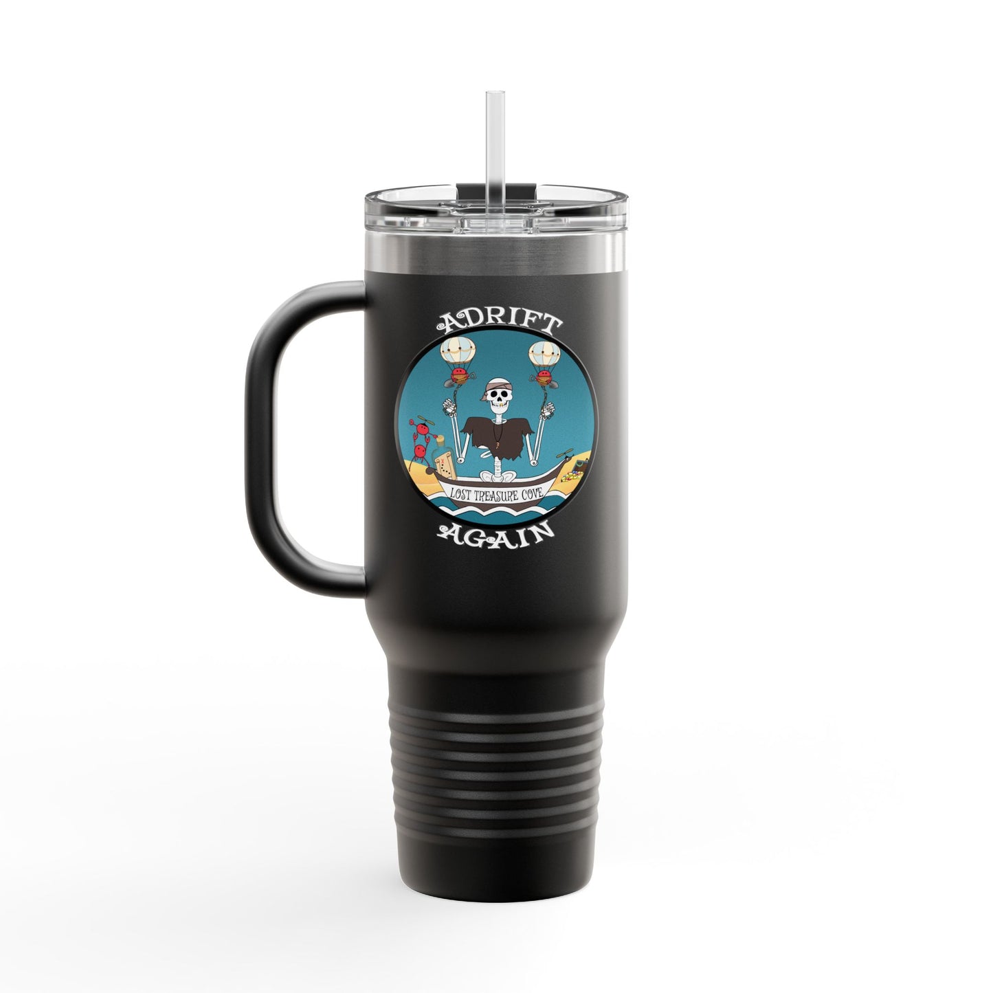 Lost Treasure Cove Insulated Travel Mug, 40oz, Black or Gray