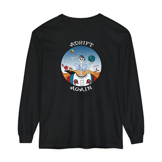 S. S. Rocket Man Unisex Garment-dyed Long Sleeve T-Shirt, Black, Red, White & Chambray