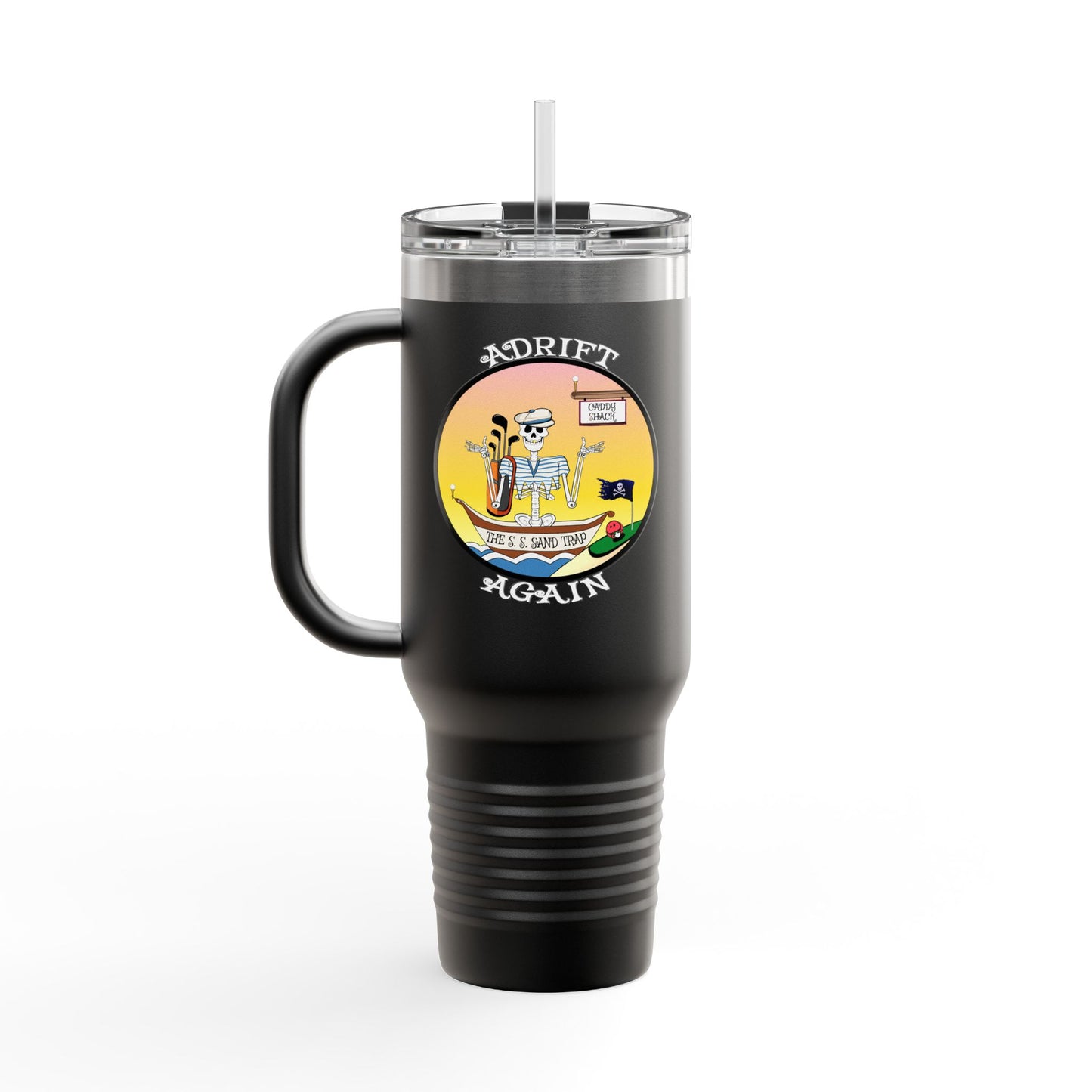 The S. S. Sand Trap Insulated Travel Mug, 40oz, Blue, Red, Black or White