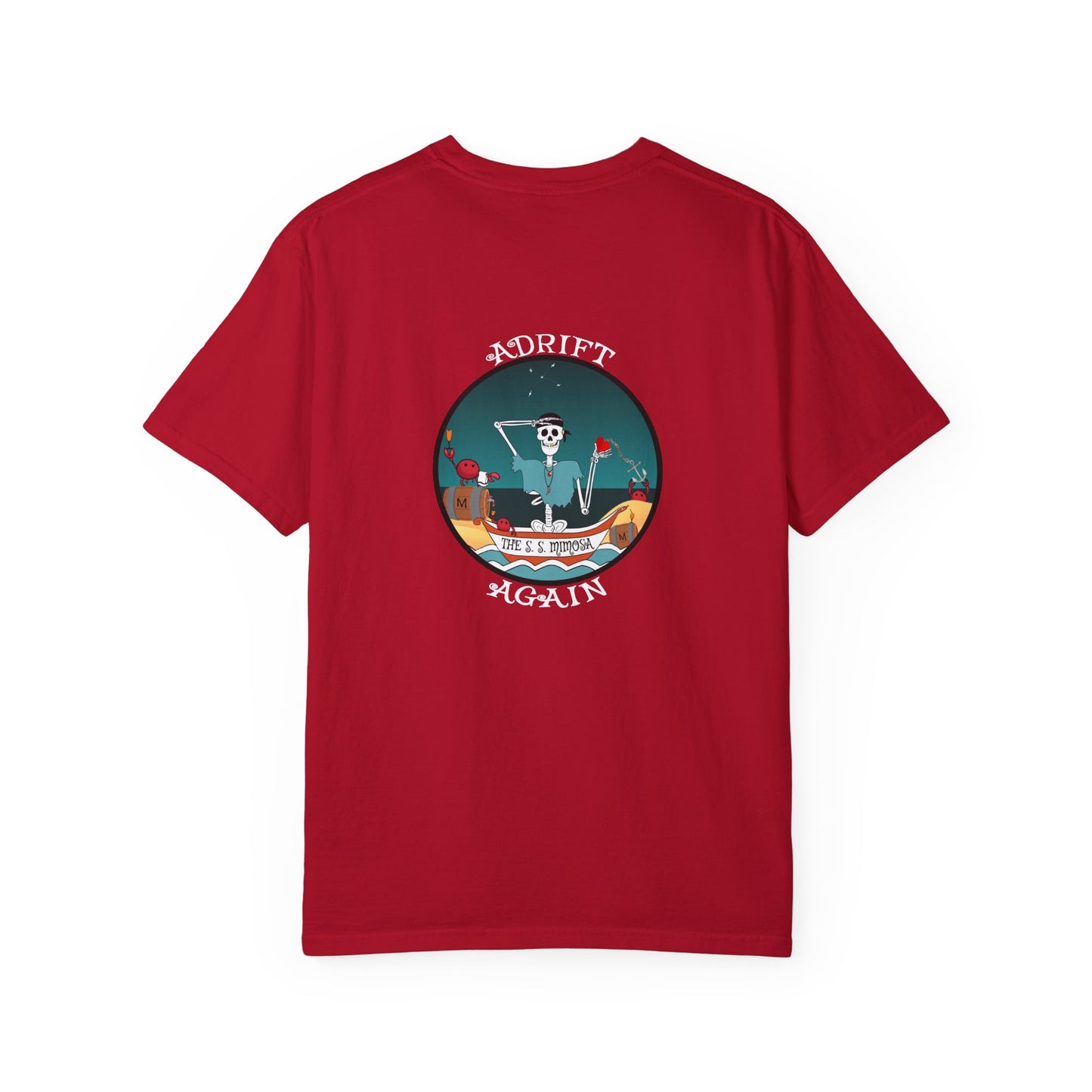 The S. S. Mimosa, Unisex Garment-Dyed, Short Sleeve T-shirt, In White, Black, Red, Seafoam & Mint