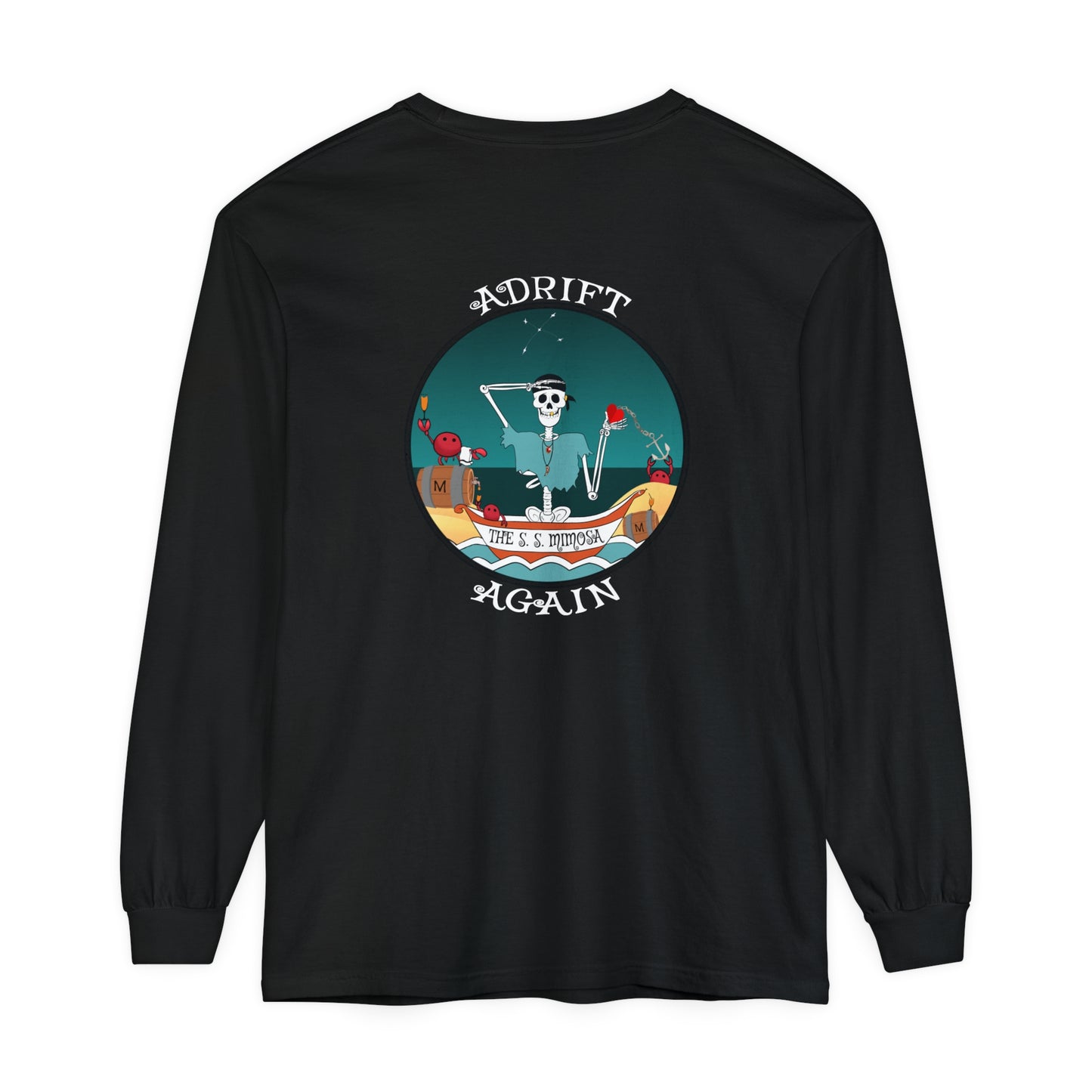 The S. S. Mimosa Unisex Garment-dyed Long Sleeve T-Shirt, Mint, Seafoam, Black & Mustard