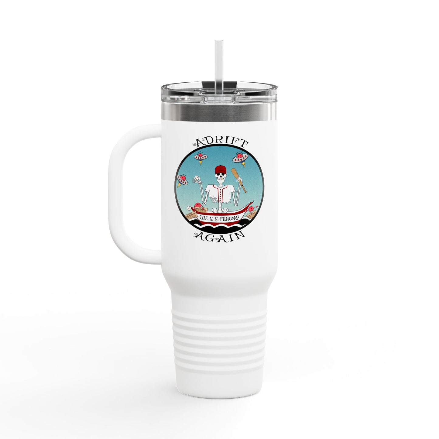 The S. S. Fenway Insulated Travel Mug, 40oz, Red, White or Black