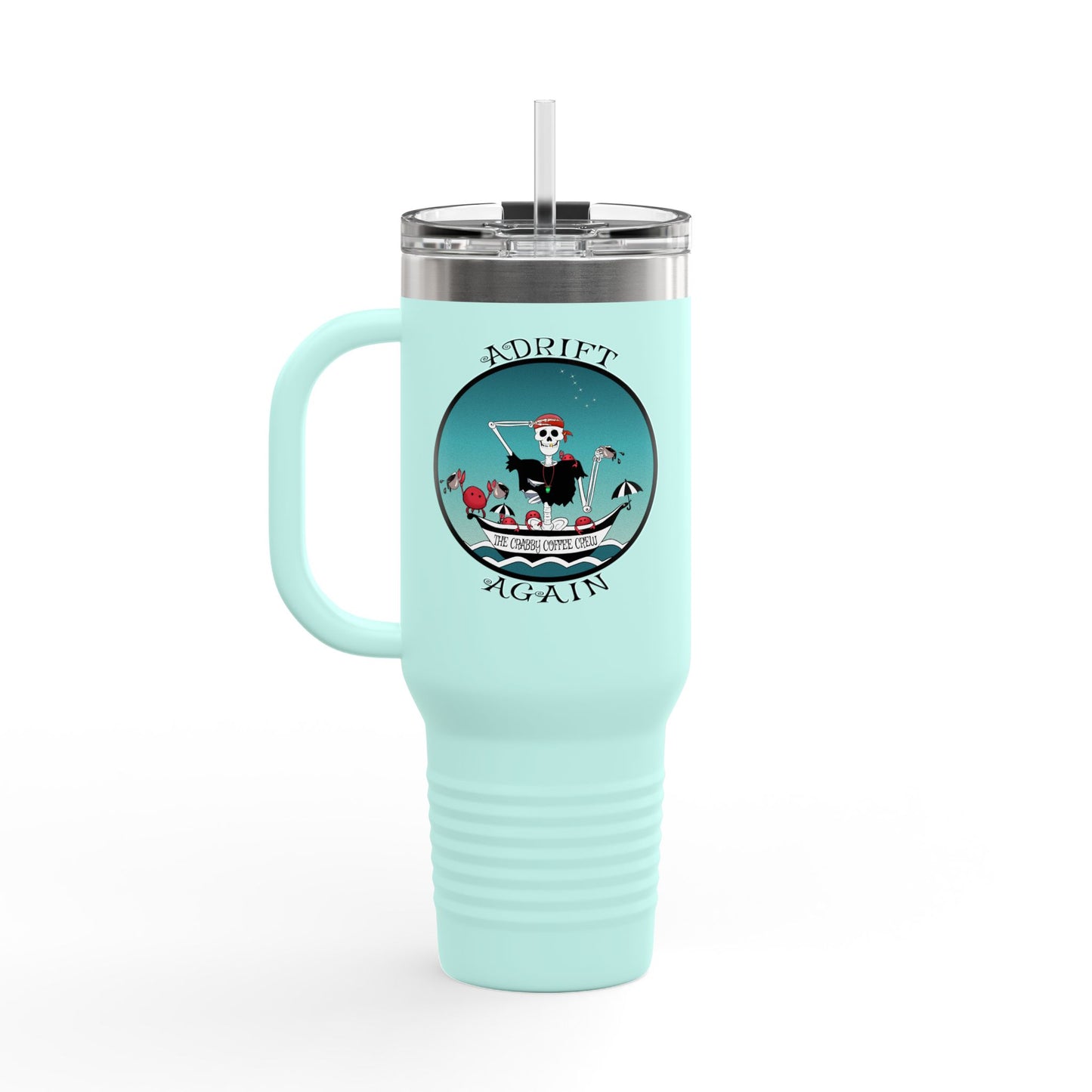 The Crabby Coffee Crew Insulated Travel Mug, 40oz, Teal or Black