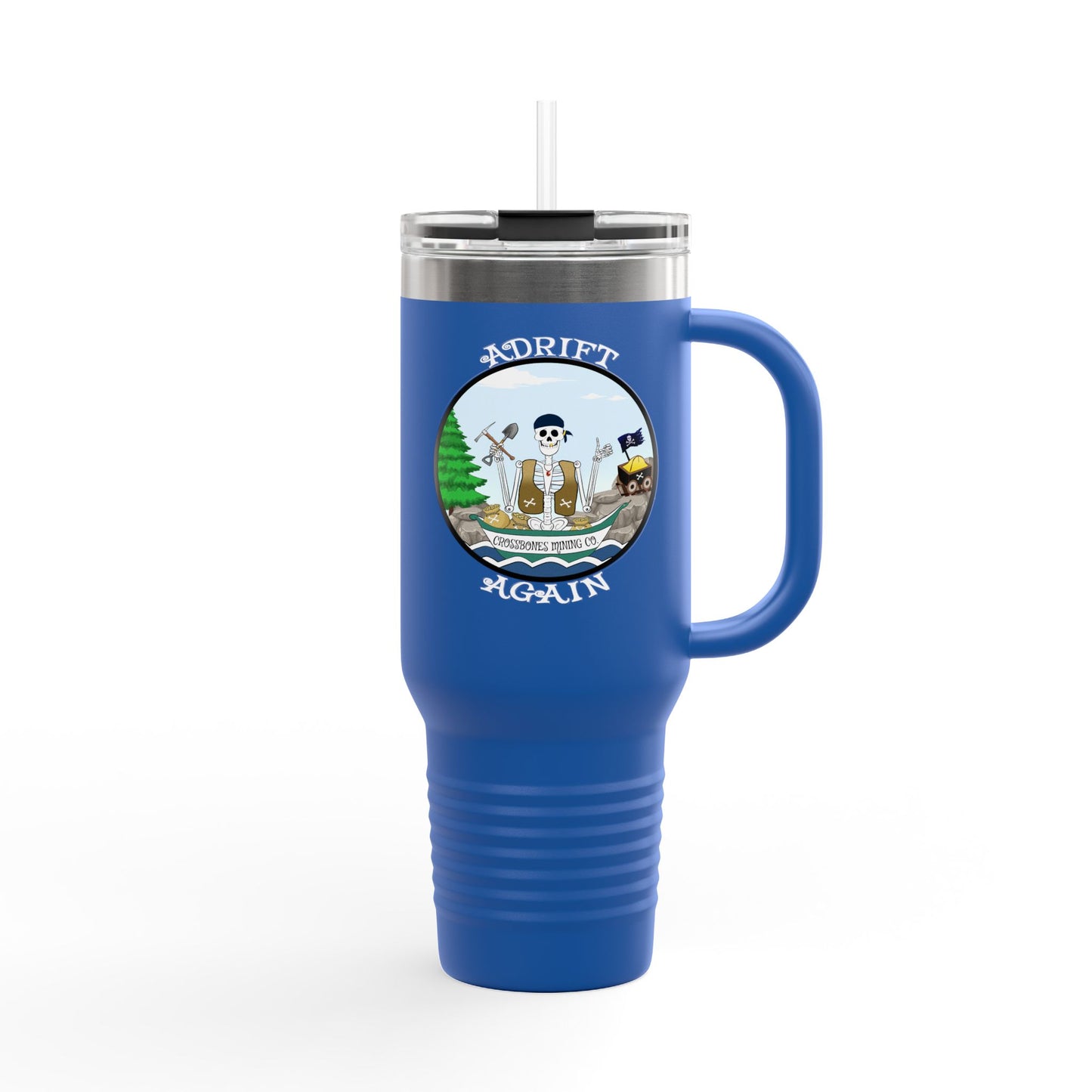 Crossbones Mining Co. Insulated Travel Mug, 40oz, White, Black or Blue