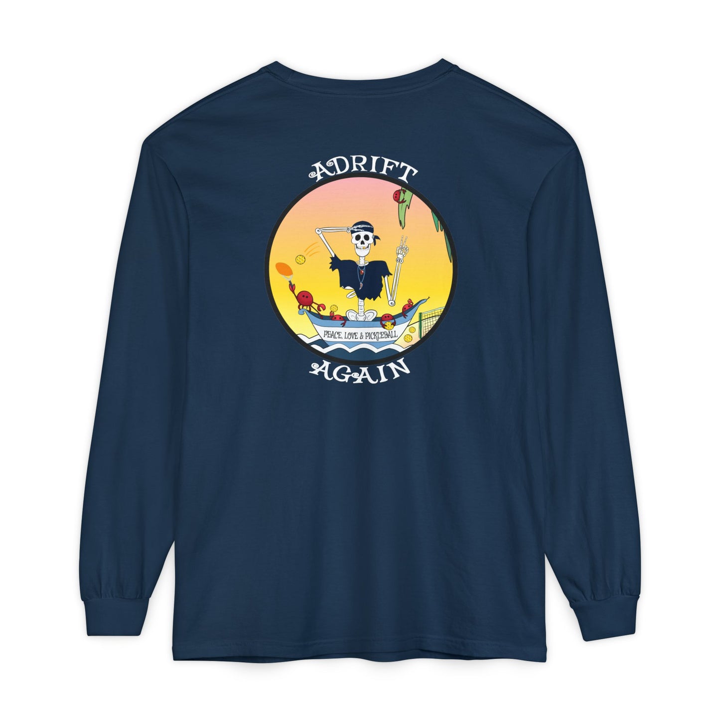 Peace, Love & Pickleball Unisex Garment-dyed Long Sleeve T-Shirt, Light Green, Blue Jean, Black, Butter & True Navy