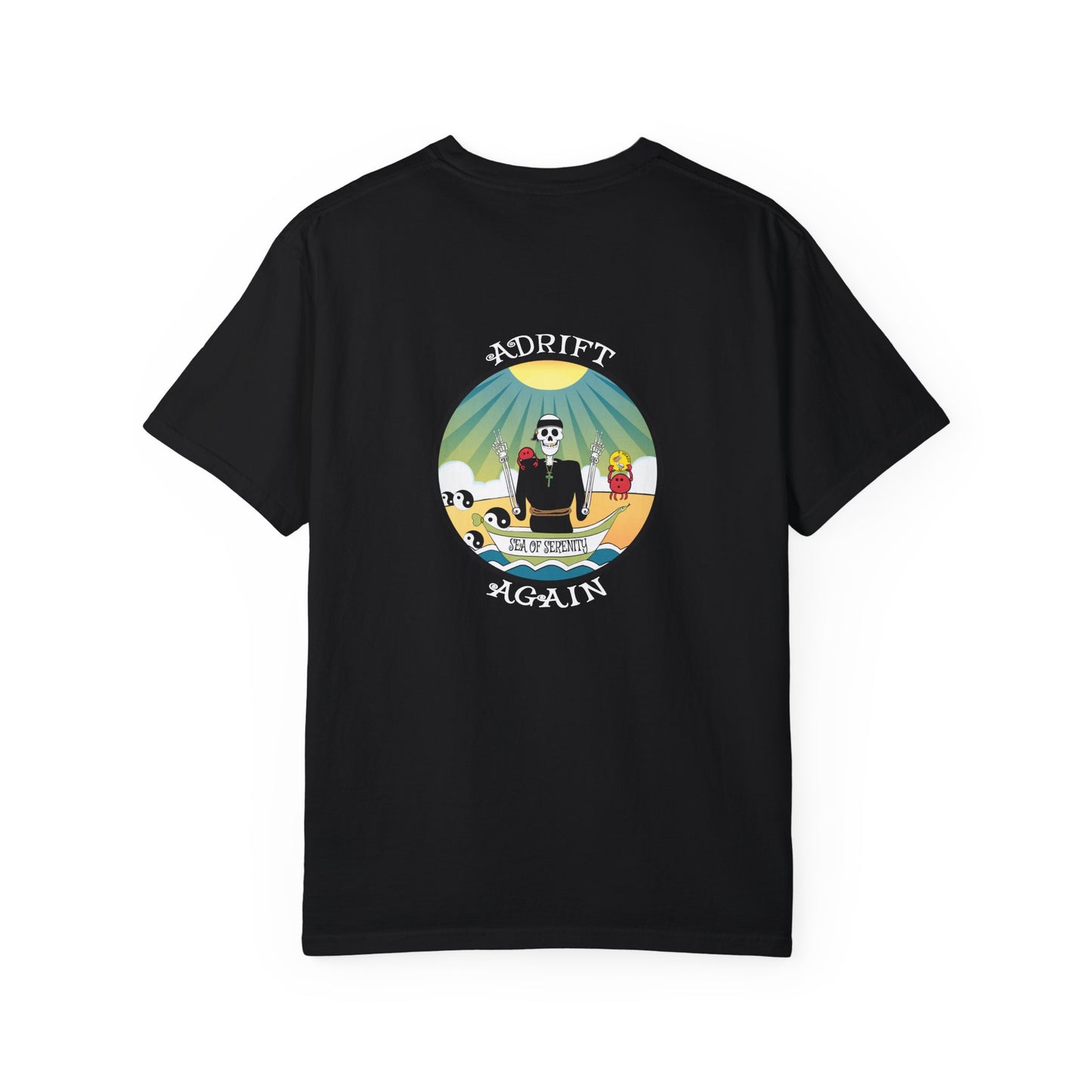 Sea Of Serenity, Unisex Garment-Dyed, Short Sleeve T-shirt, In Black, White, Citrus, Espresso, Bay & Seafoam