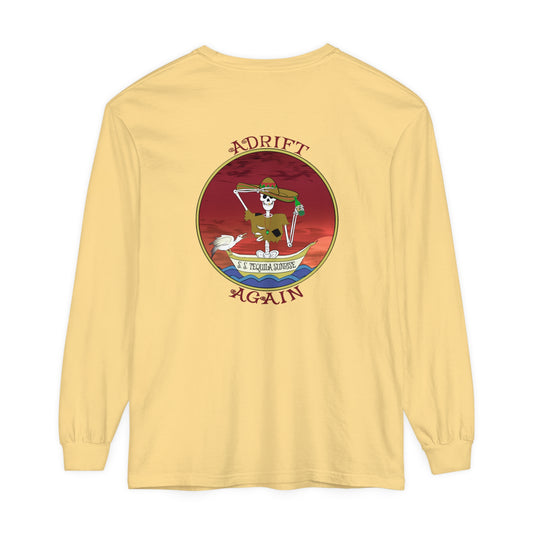 S. S. Tequila Sunrise Unisex Garment-dyed Long Sleeve T-Shirt, in White & Butter