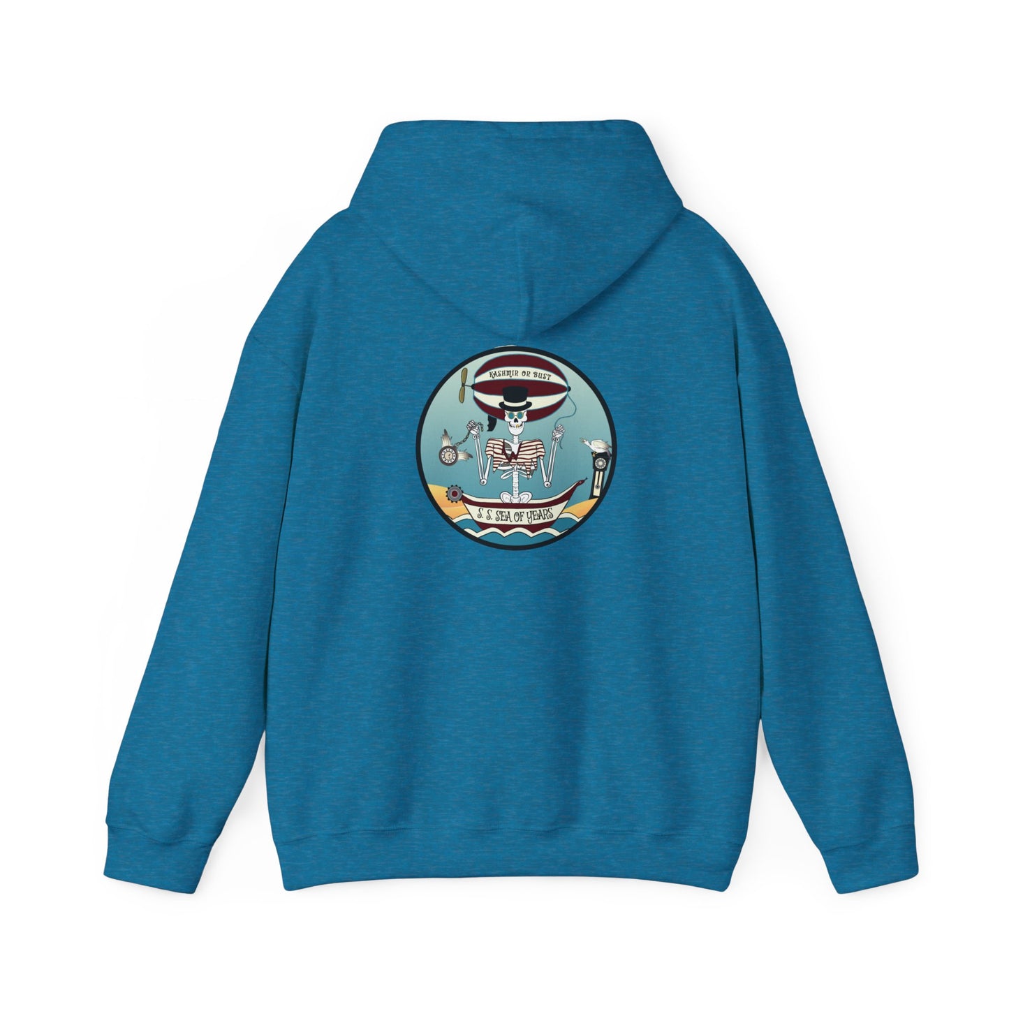 S. S. Sea Of Years, The Classic All Day Hooded Sweatshirt, Sand, Maroon, and Antique Sapphire