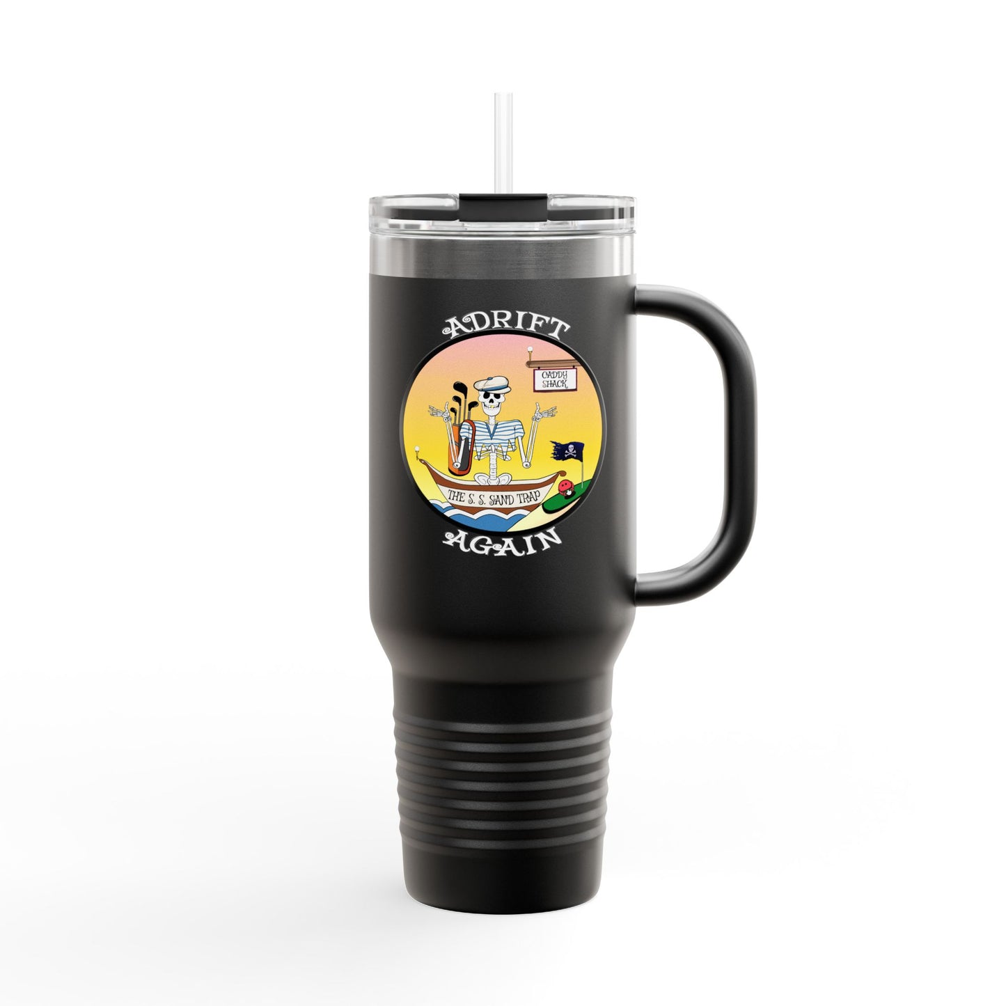 The S. S. Sand Trap Insulated Travel Mug, 40oz, Blue, Red, Black or White